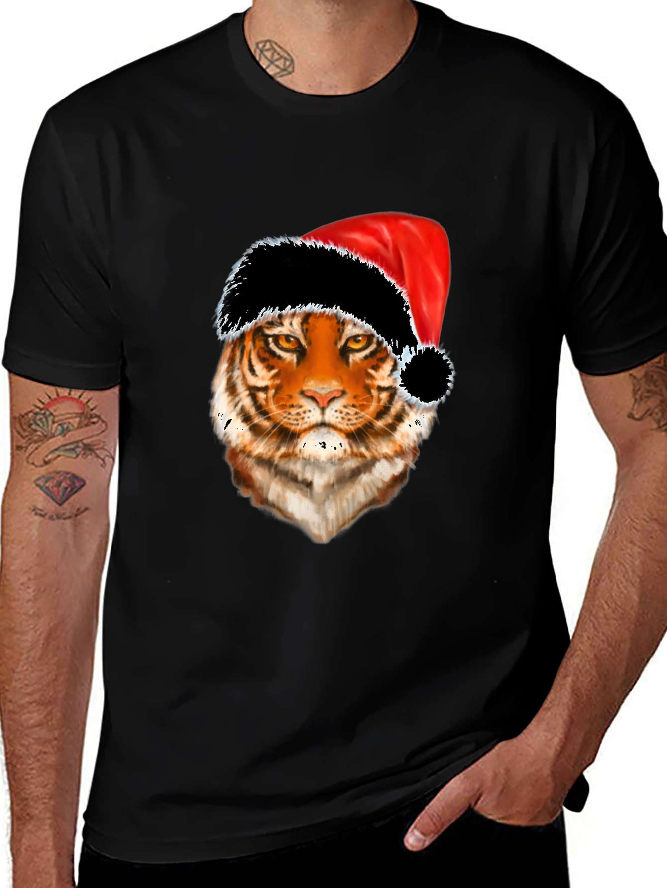 Variant 7 of Tiger with Santa Hat Graphic Tee