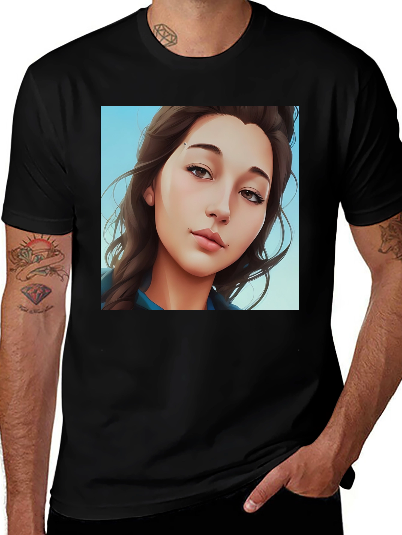 Variant 20 of Trendy Woman Portrait Graphic Tee - Black