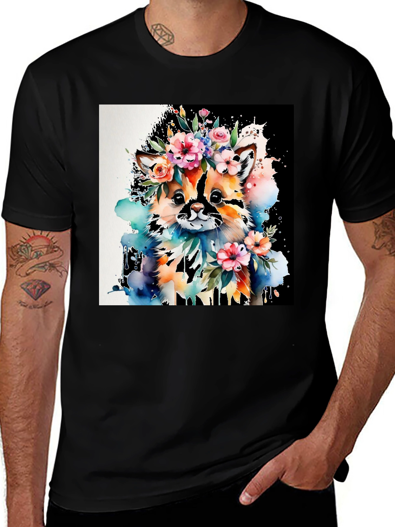 Variant 30 of Floral Fox Watercolor Graphic Tee
