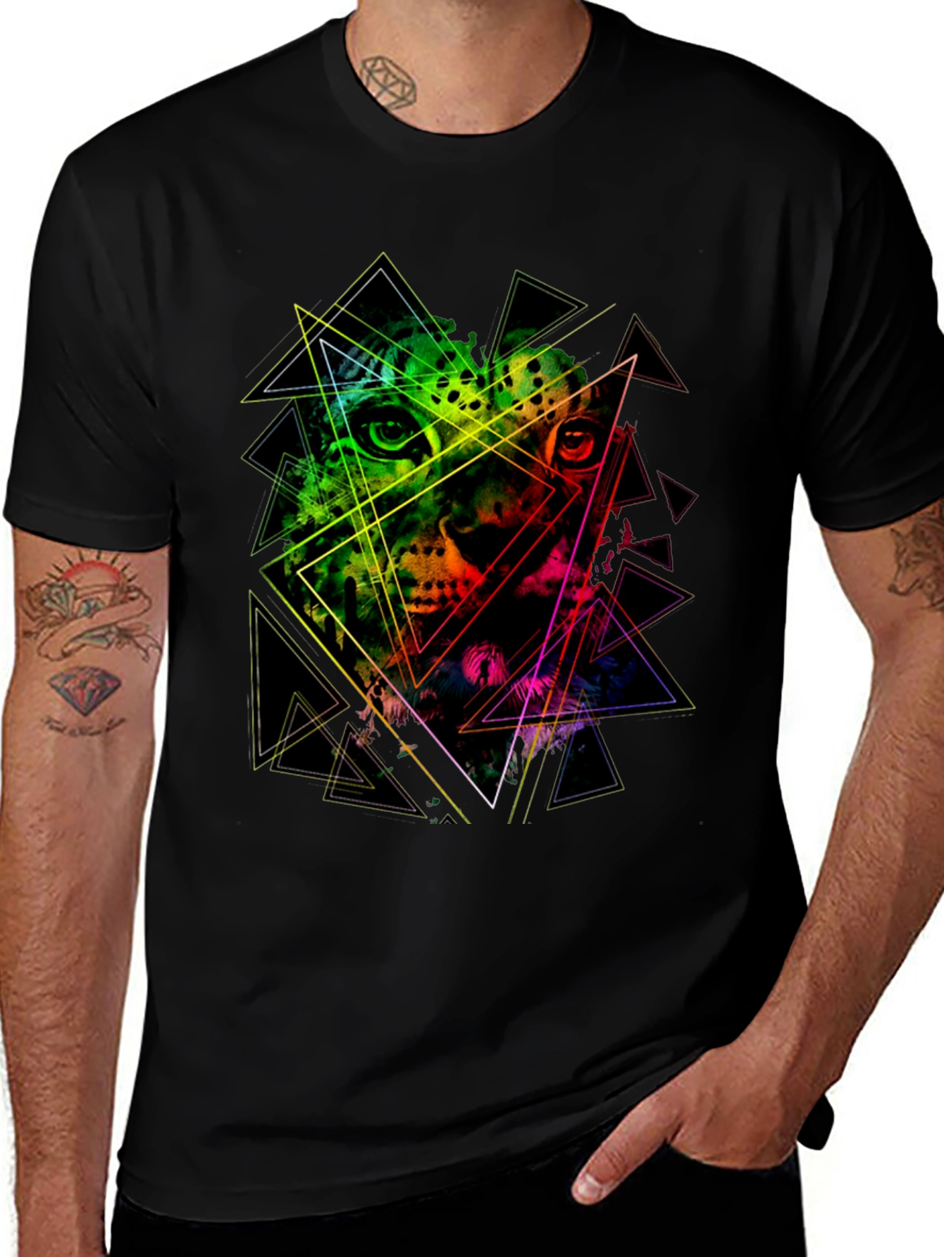 Variant 14 of Geometric Leopard Graphic Tee - Men's Black T-Shirt