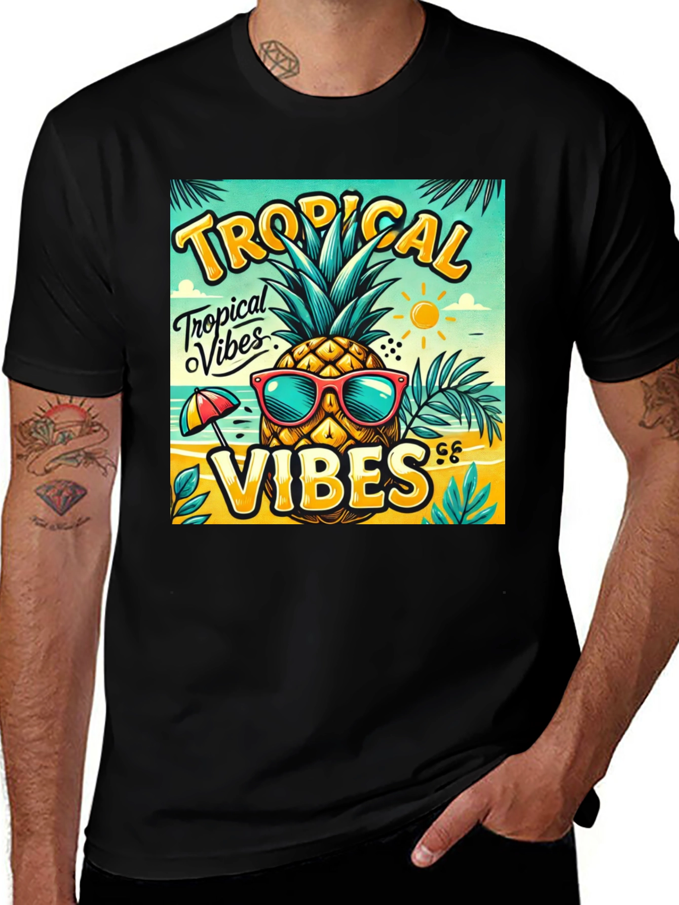 Black Tropical Vibes Pineapple T-Shirt main image