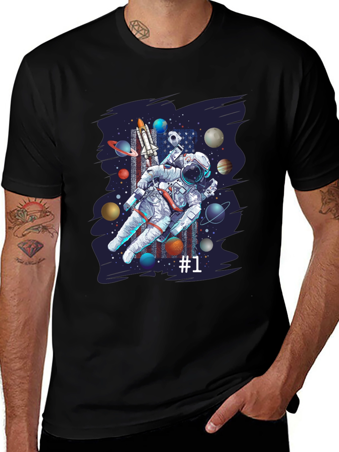 Variant 2 of Astronaut Space Graphic Black T-Shirt