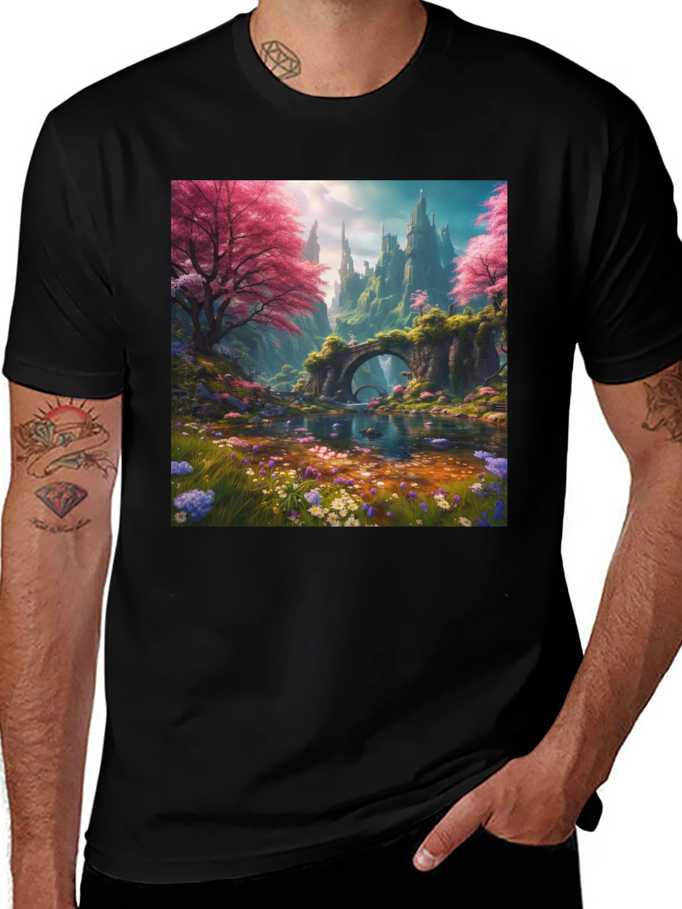 Variant 21 of Enchanted Landscape Graphic Tee - Black