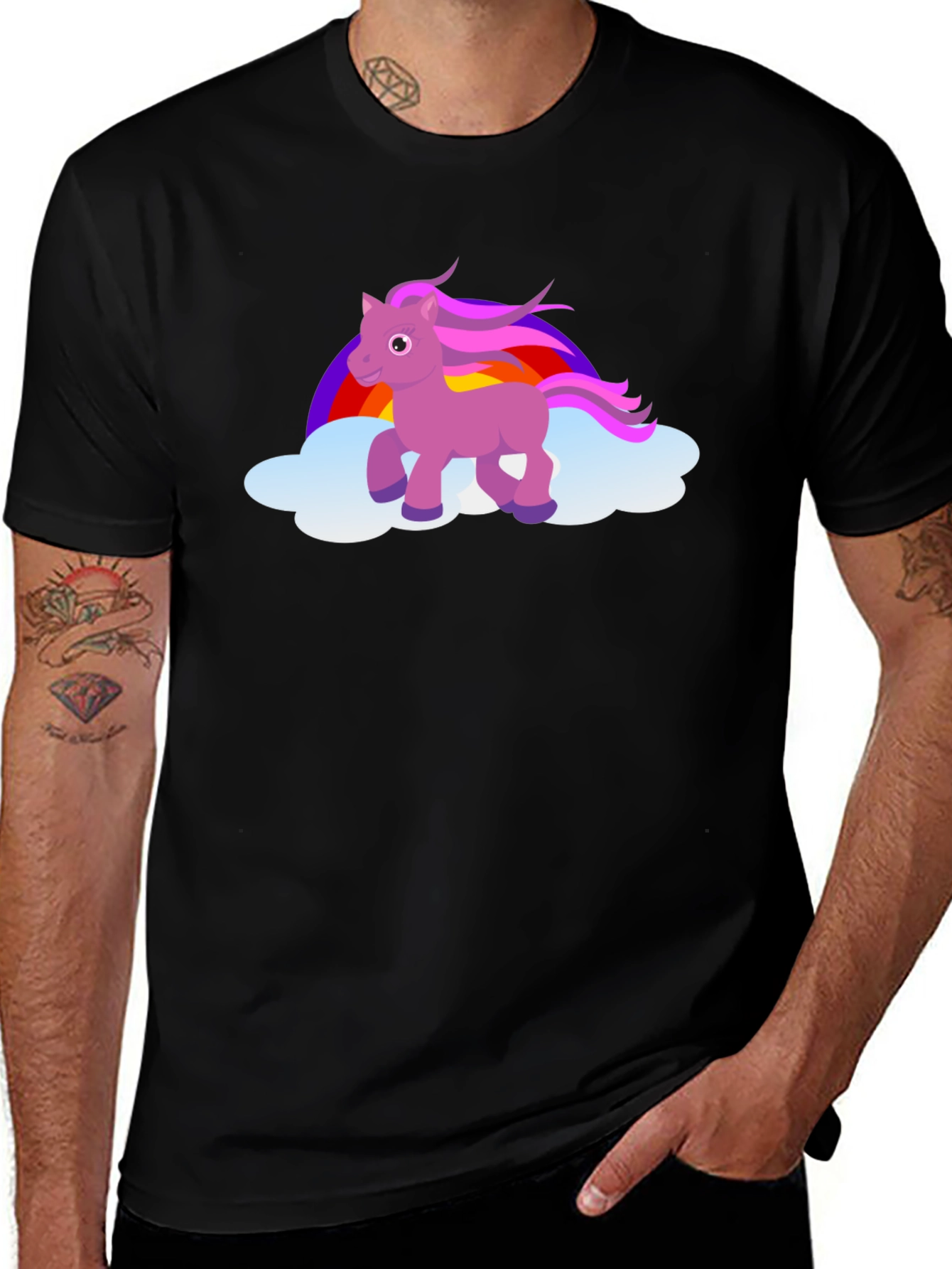 Variant 20 of Unicorn Rainbow Cloud Black T-Shirt