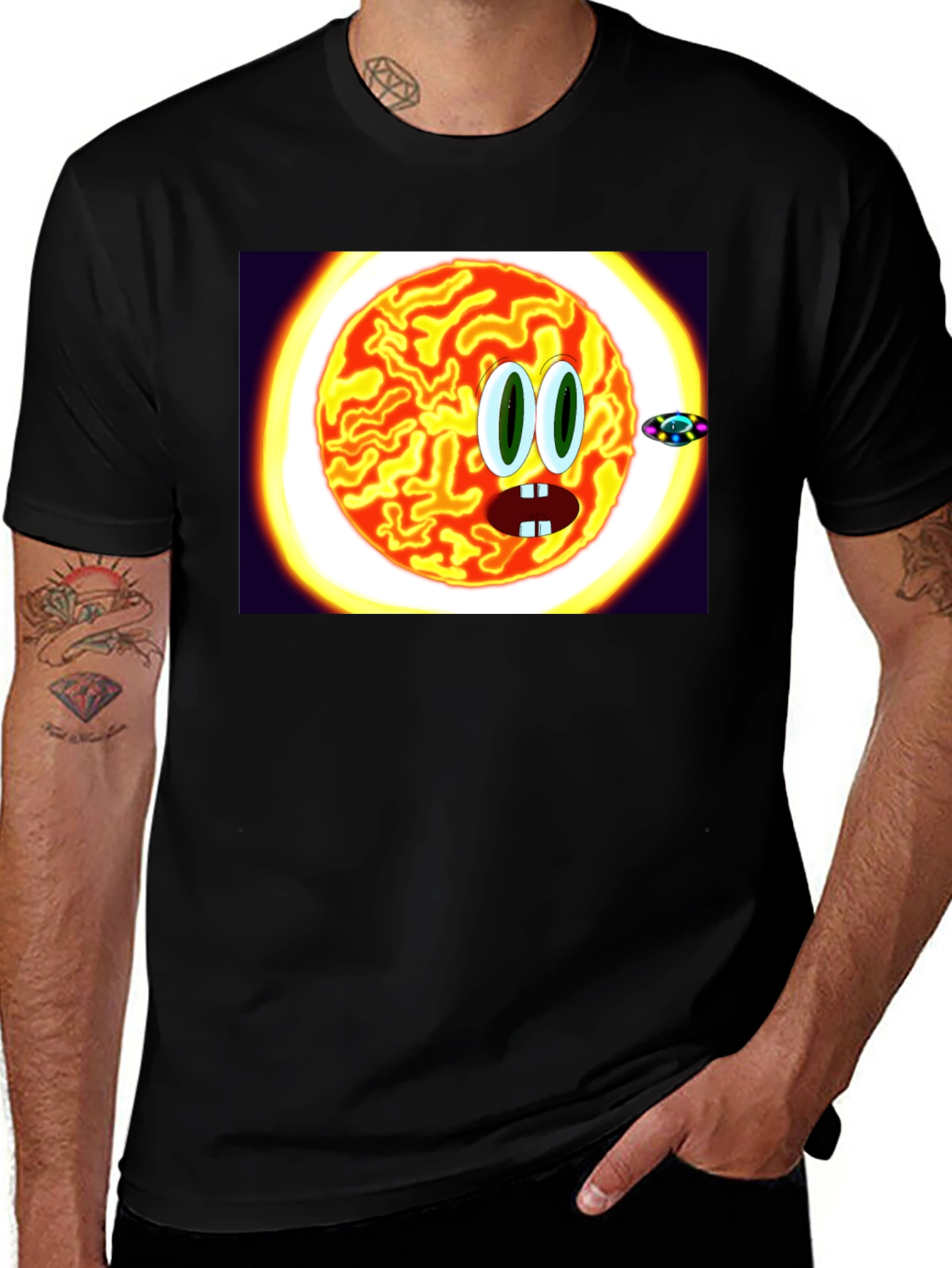 Variant 4 of Novelty Cartoon Sun Black T-Shirt