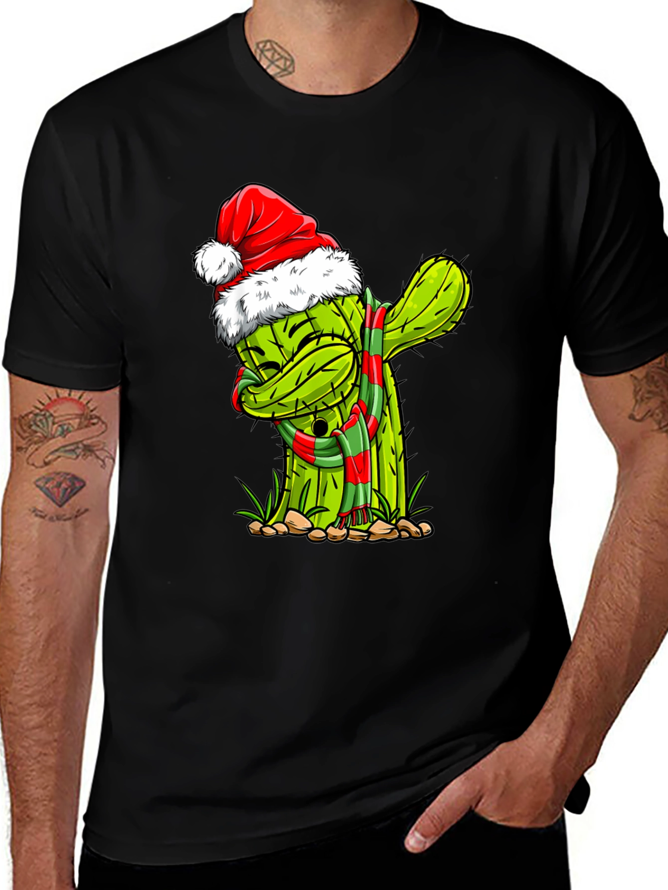 Variant 16 of Festive Cactus Dabbing Santa Hat Christmas T-Shirt