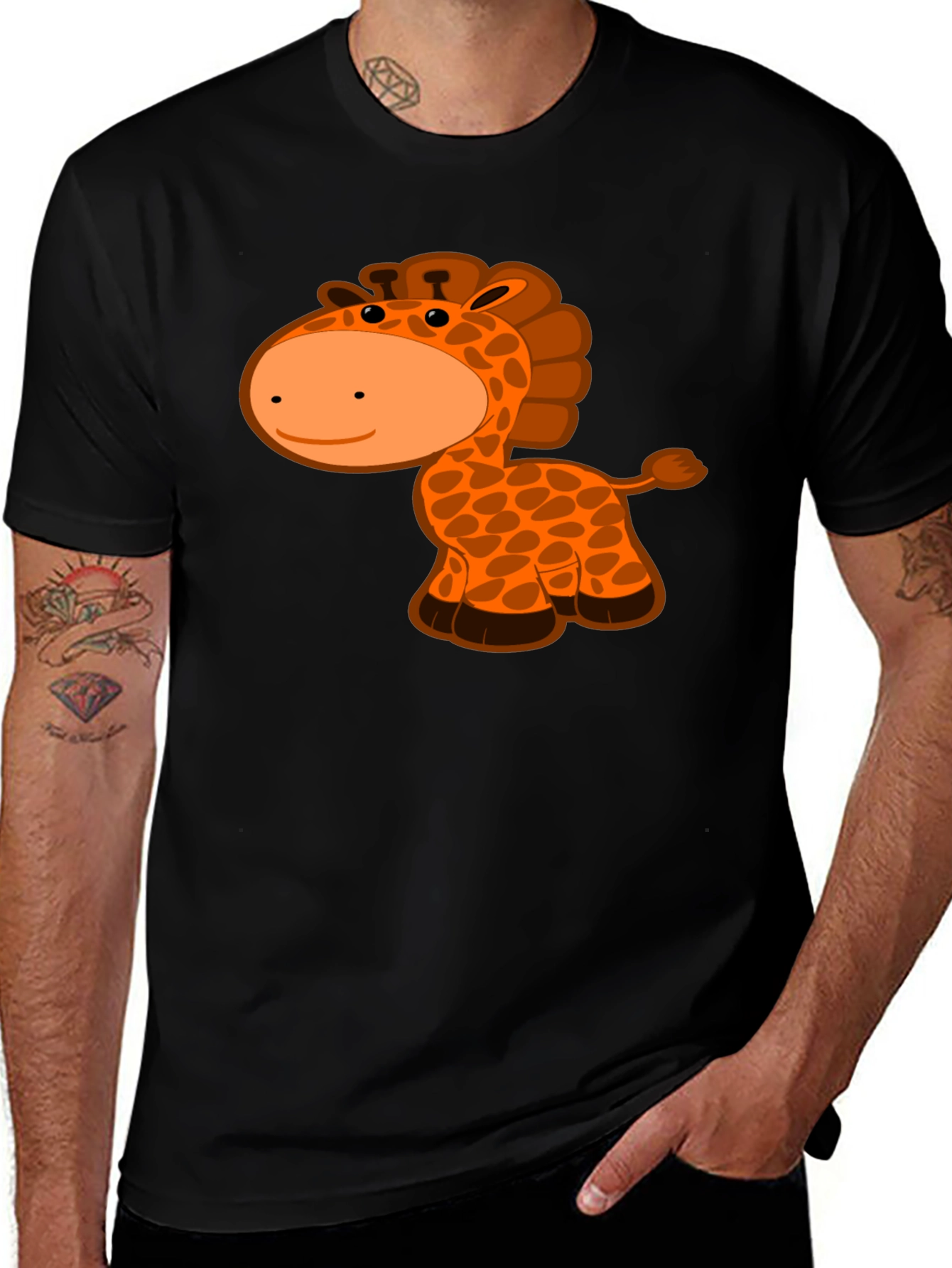 Variant 9 of Cartoon Giraffe Graphic Black T-Shirt