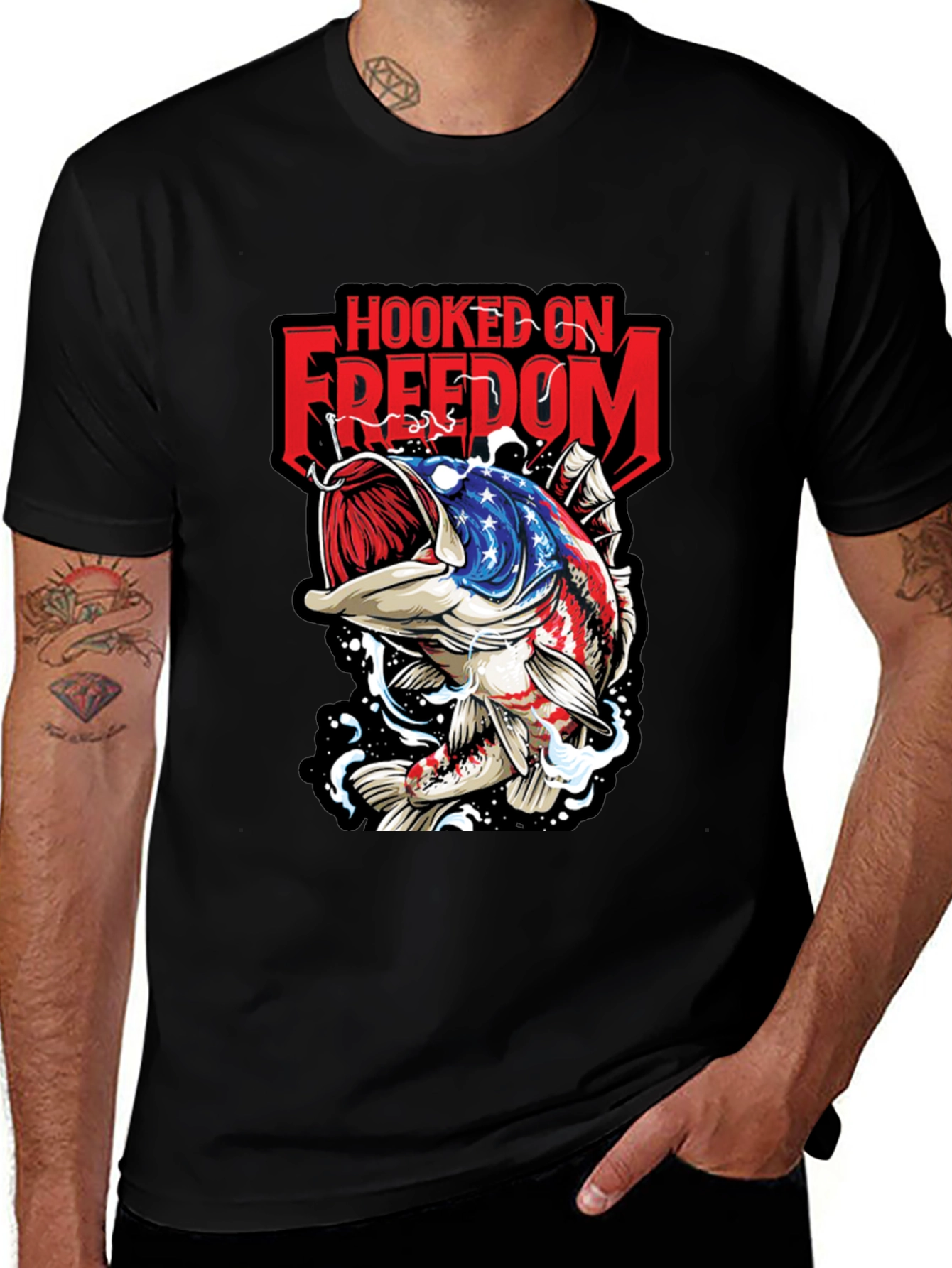 Variant 9 of Hooked on Freedom Patriotic Bass Graphic T-Shirt