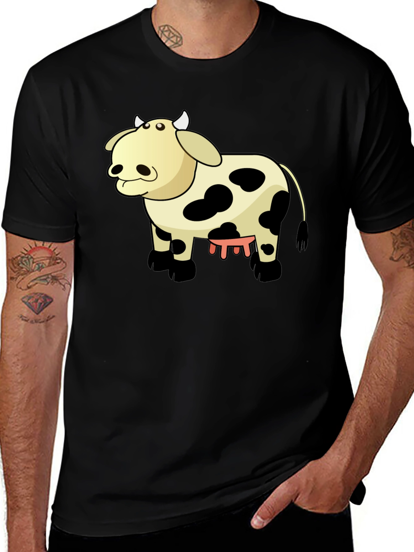 Variant 16 of Cartoon Cow Graphic Tee - Unisex Black T-Shirt
