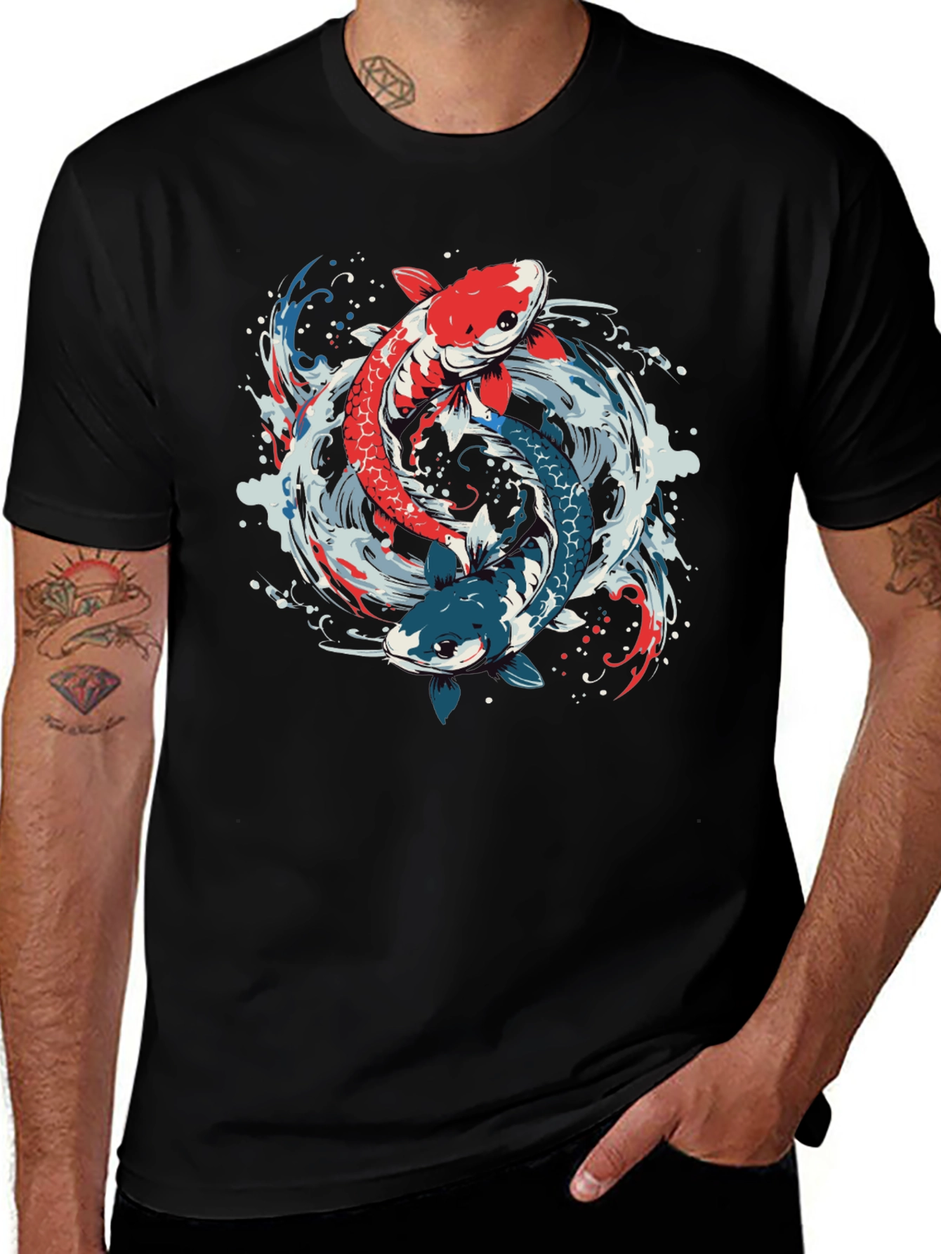 Variant 23 of Koi Fish Yin Yang Graphic Tee - Cool Casual Style