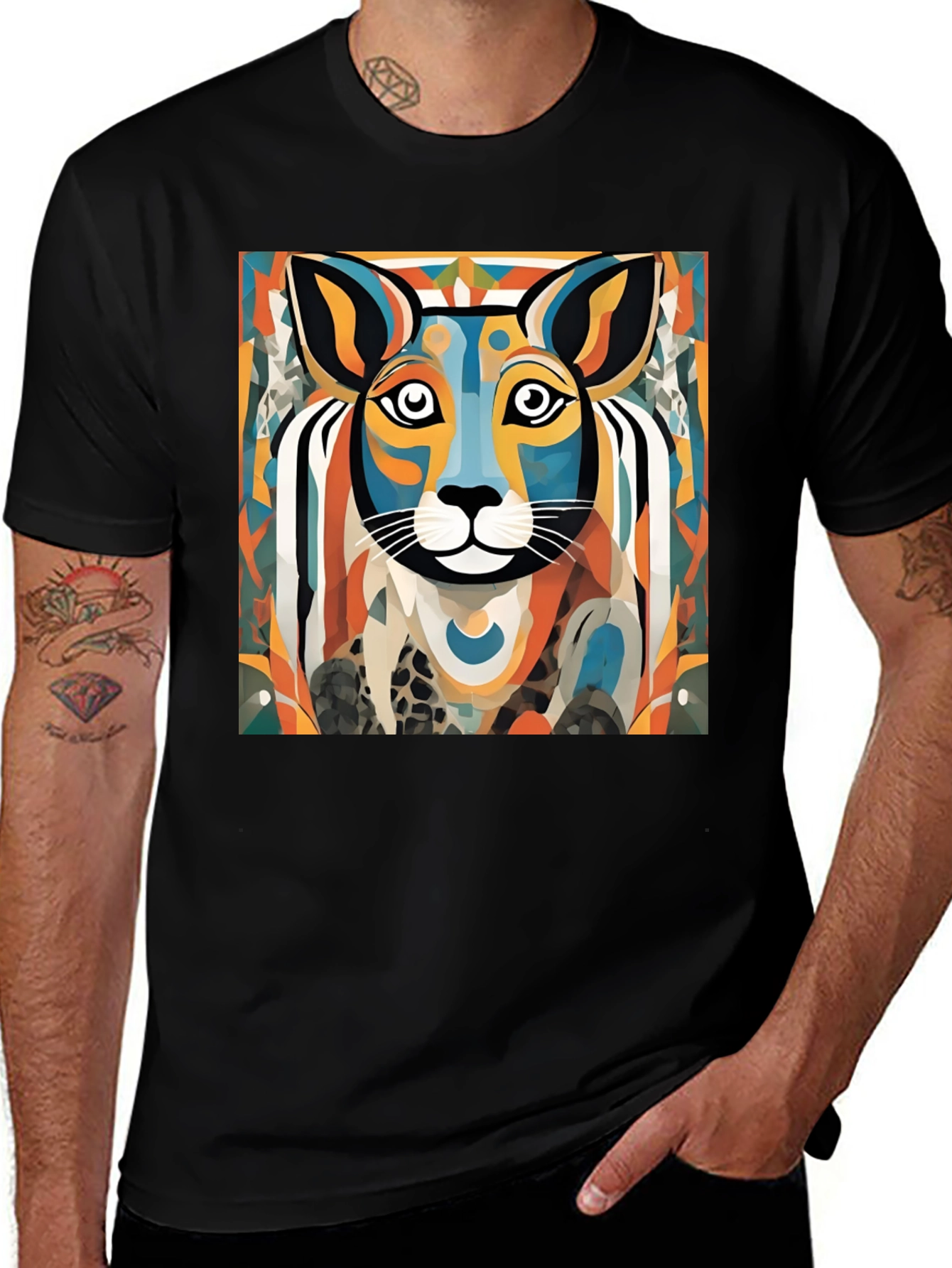 Abstract Cat Art Graphic T-Shirt