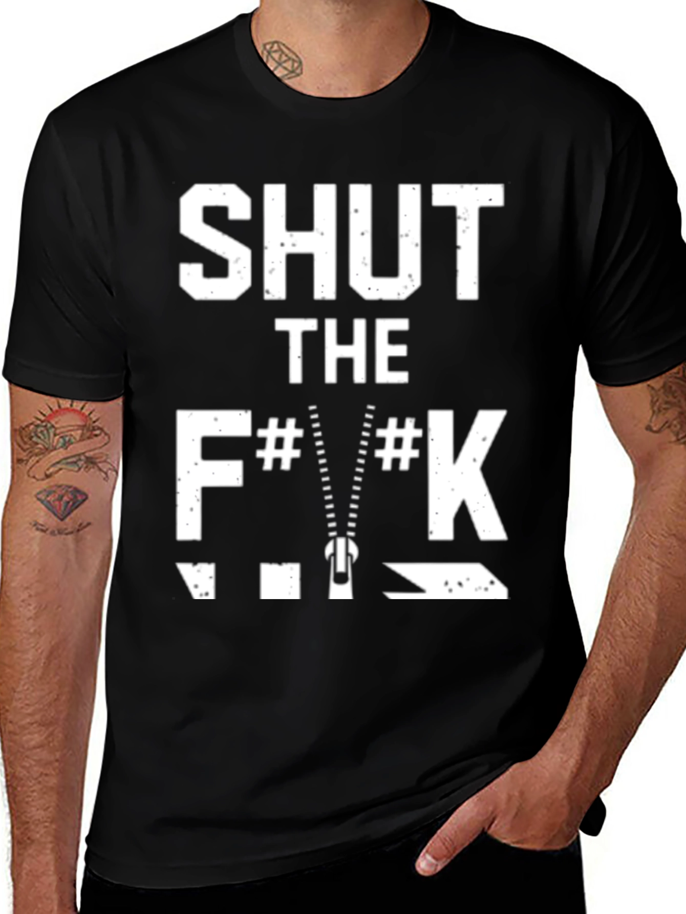 Variant 4 of Shut The F**K Zipper Black T-Shirt