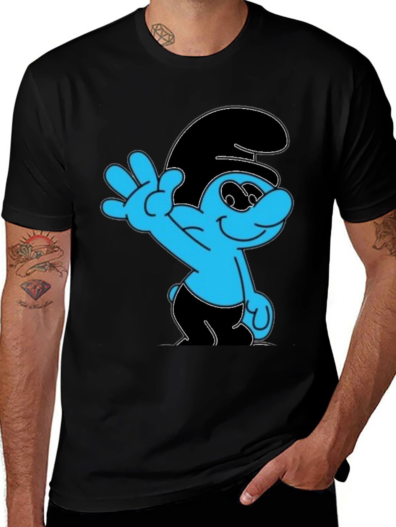Variant 29 of Smurf Graphic Print Black T-Shirt