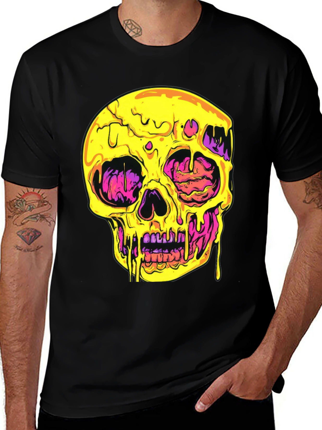 Variant 10 of Melting Skull Graphic Tee - Black Cotton T-Shirt