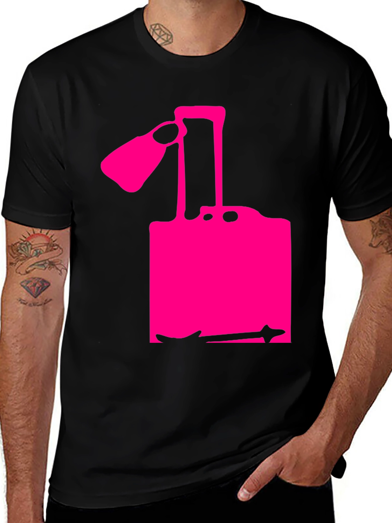 Variant 9 of Modern Pink Silhouette Graphic Black T-Shirt