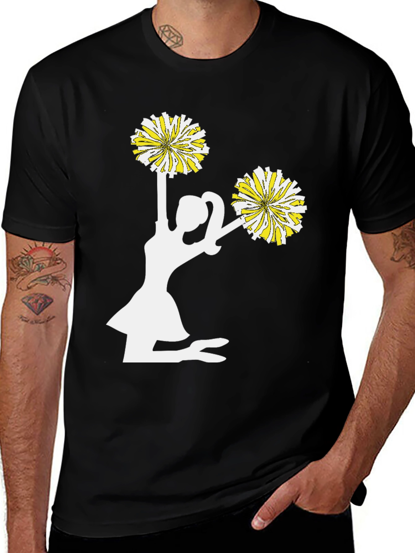 Cheerleader Graphic Tee - Black Cotton T-Shirt