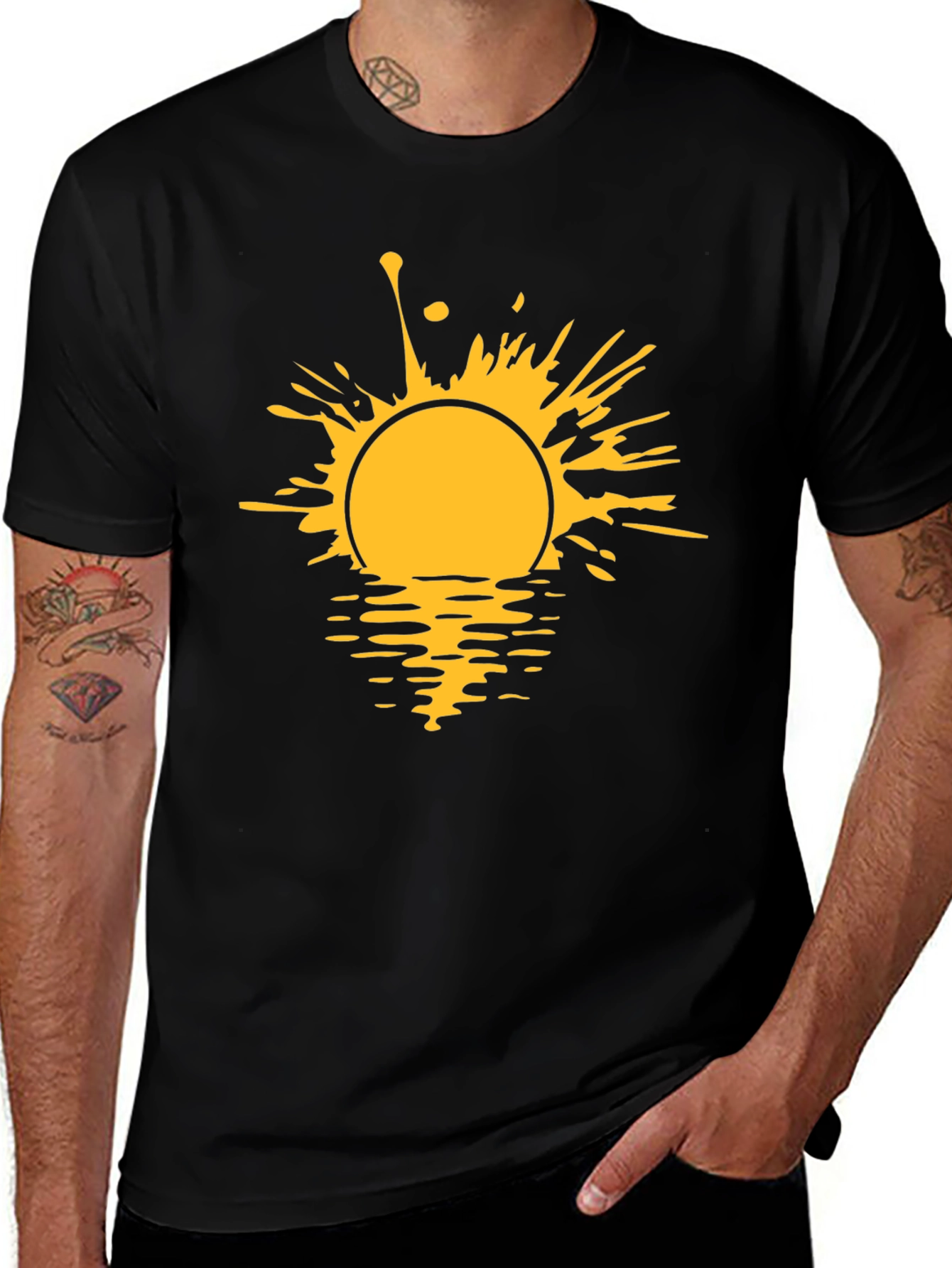 Variant 21 of Black T-Shirt with Yellow Sun Graphic