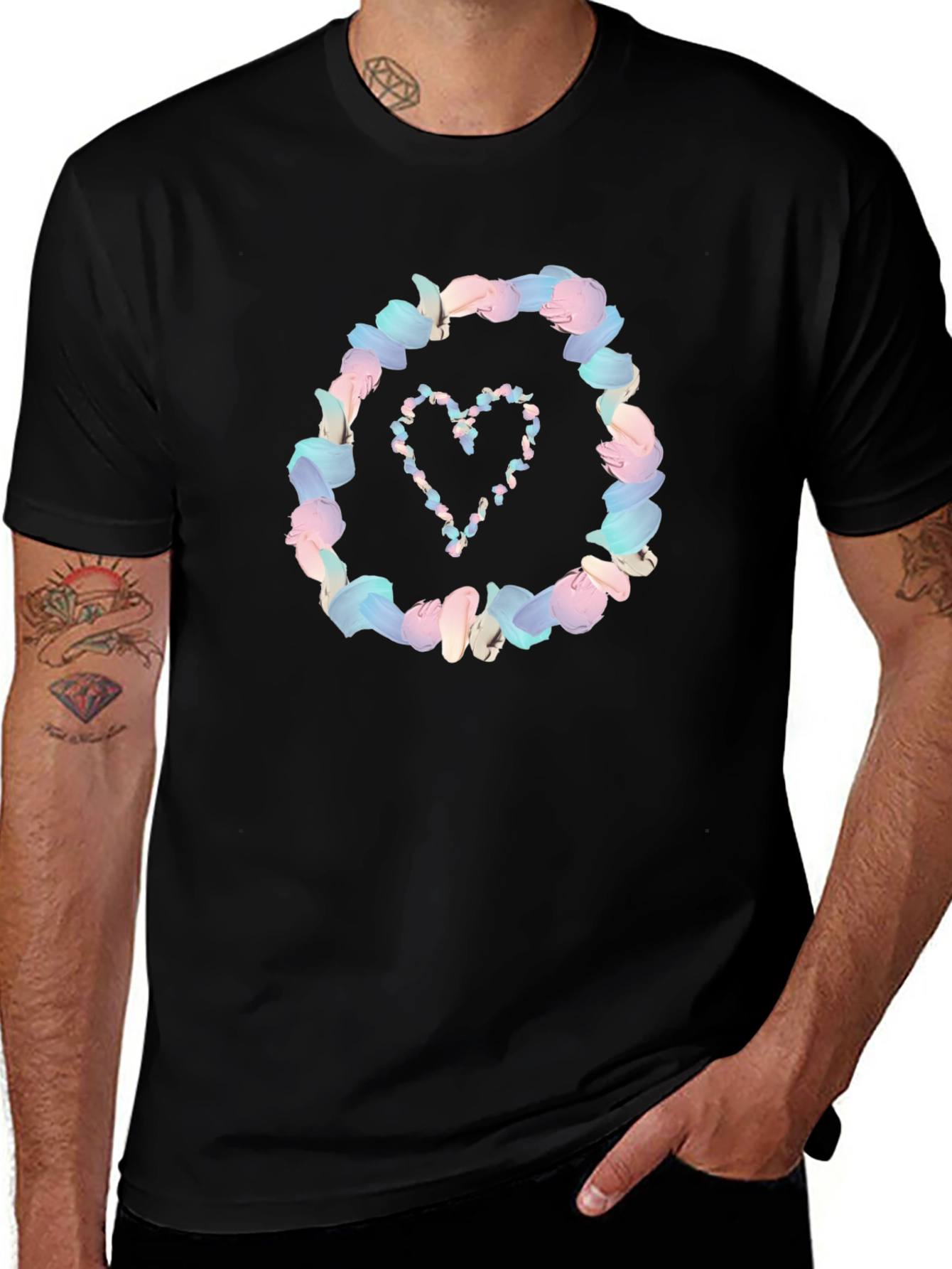 Variant 21 of Floral Heart Graphic Black T-Shirt