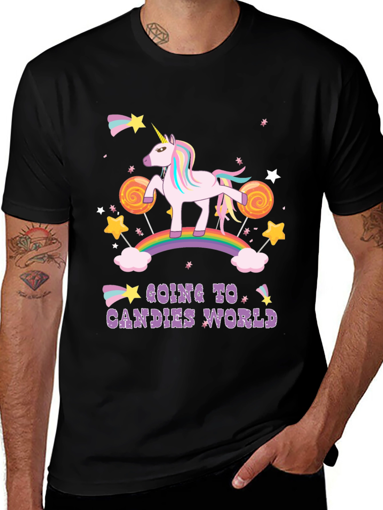 Unicorn Candies World Black T-Shirt