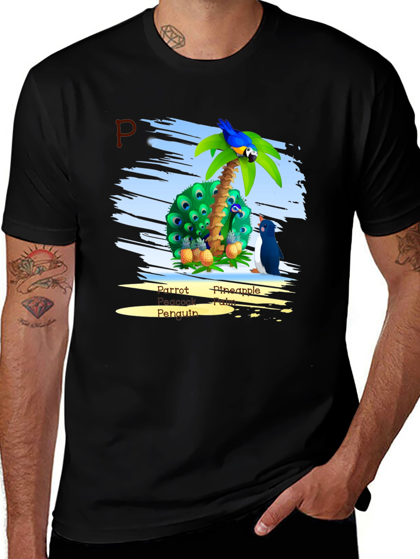 Variant 2 of Novelty Parrot Pineapple Penguin Graphic Tee