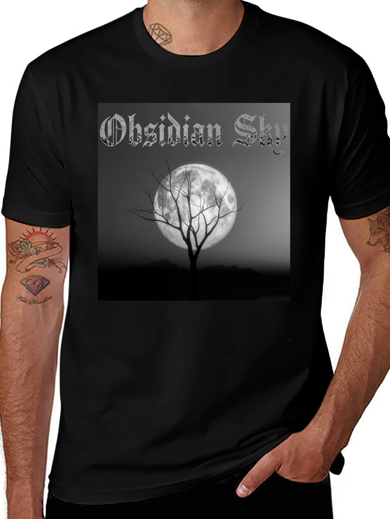 Variant 4 of Obsidian Sky Moon Tree Black T-Shirt