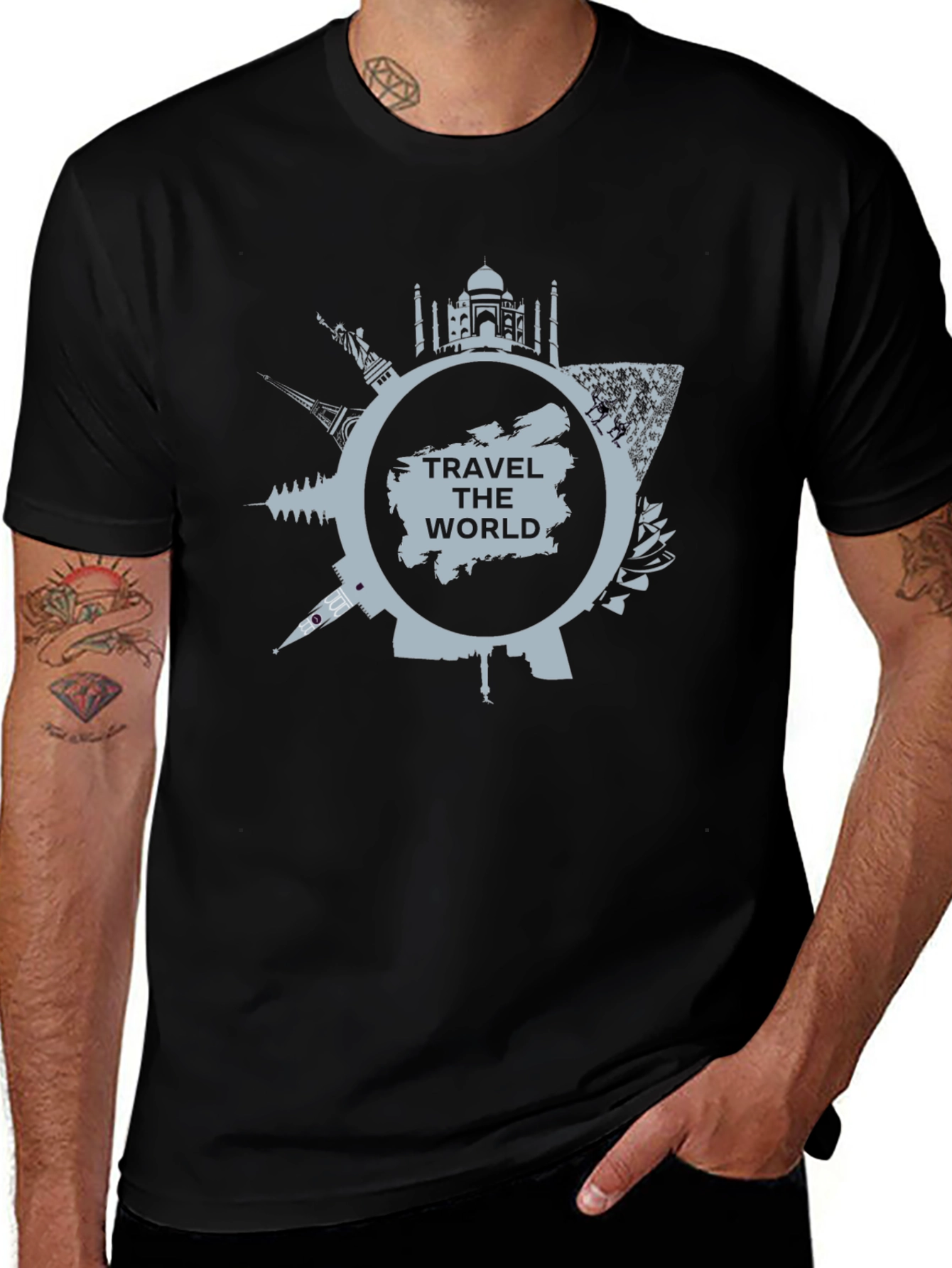 Travel the World Graphic T-Shirt - Black Cotton Tee
