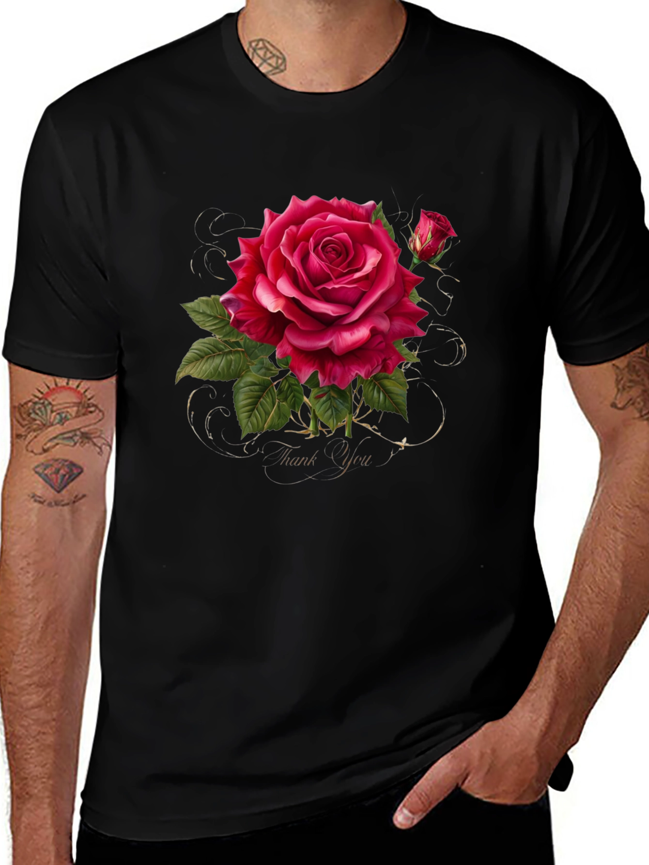 Variant 26 of Red Rose Graphic Tee - Floral Design Black T-Shirt
