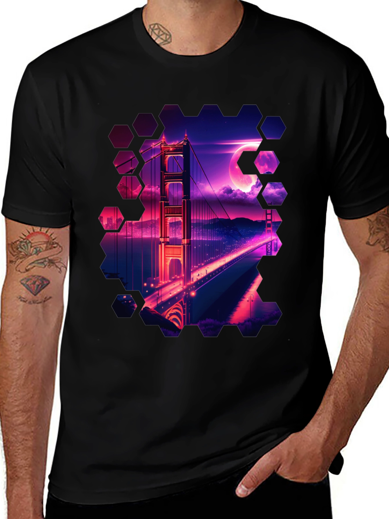 Golden Gate Bridge T-Shirt - Neon Sunset Graphic Tee