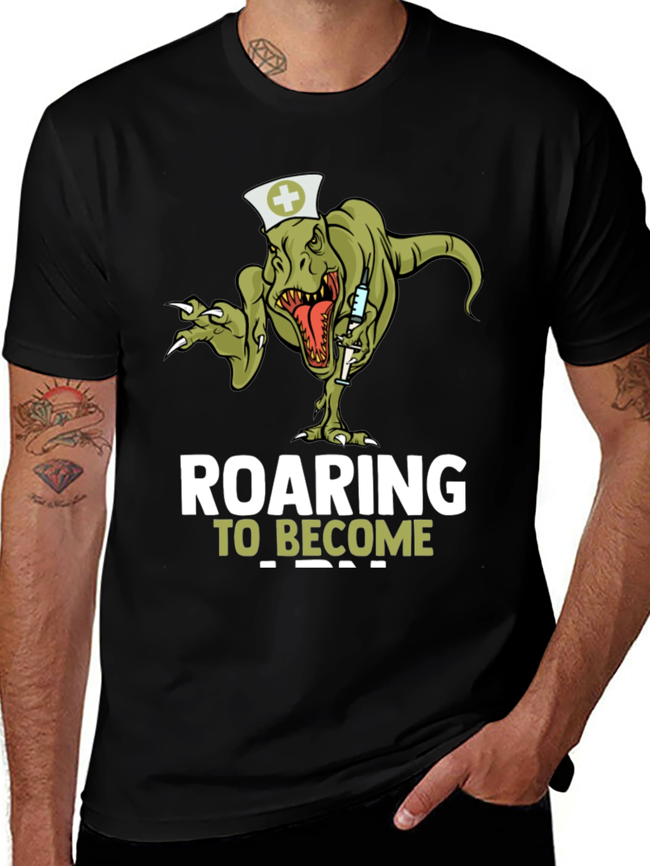 Variant 5 of Roaring to Become a Nurse T-Shirt - Dinosaur Nurse Tee