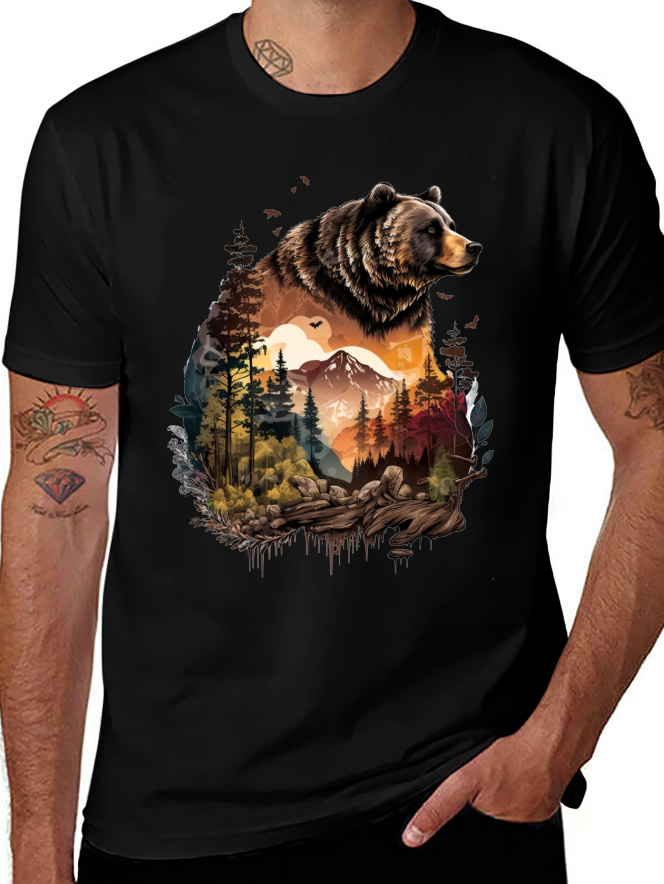 Variant 14 of Bear & Wilderness Graphic Tee - Nature Adventure Shirt