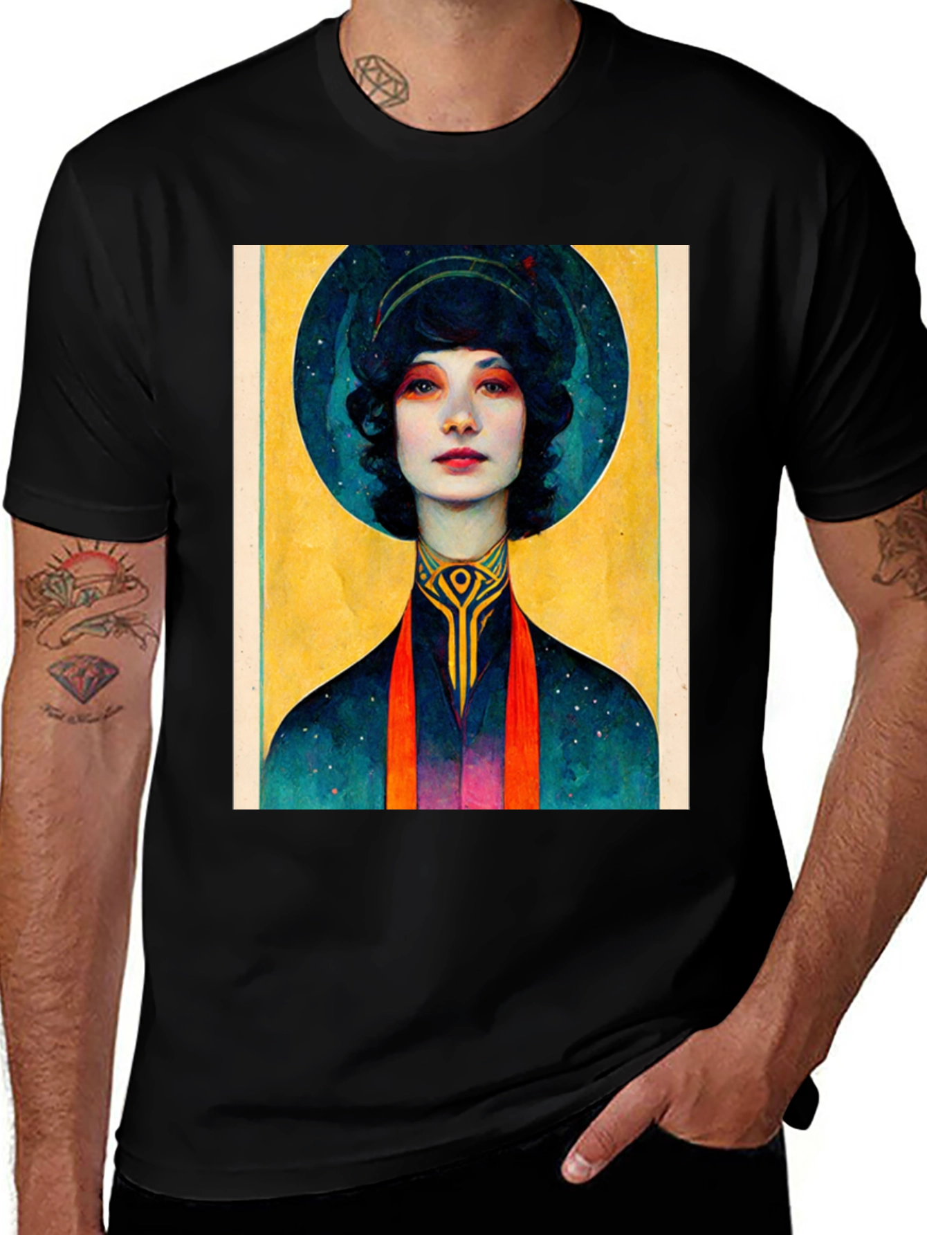 Variant 27 of Celestial Portrait Graphic Tee - Unique Art Shirt