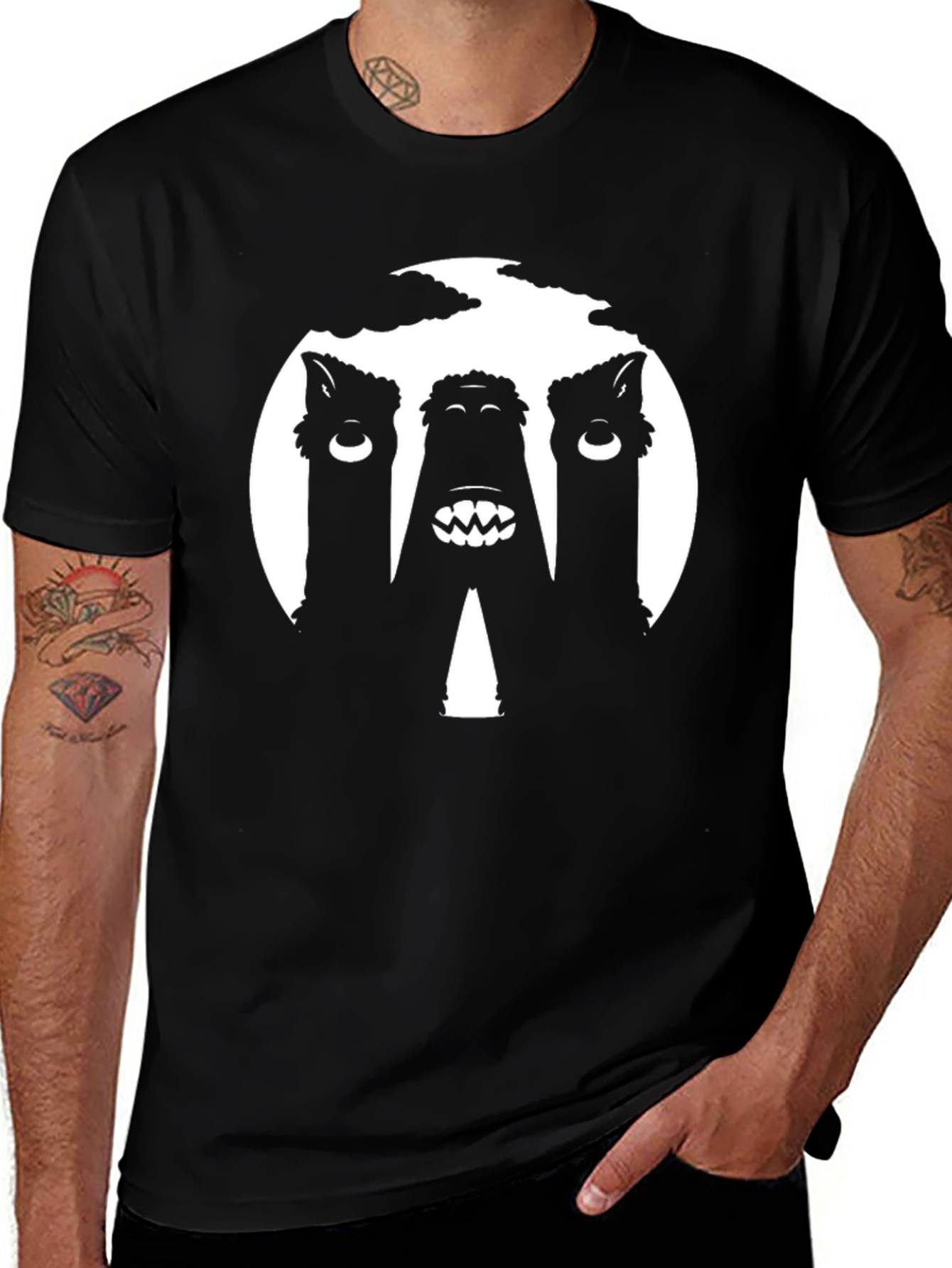 Variant 13 of Monster Trio Graphic Tee - Unique Black Cotton Shirt