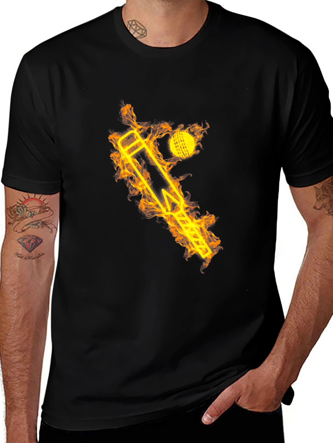 Variant 9 of Flaming Cricket T-Shirt - Black Cotton Tee