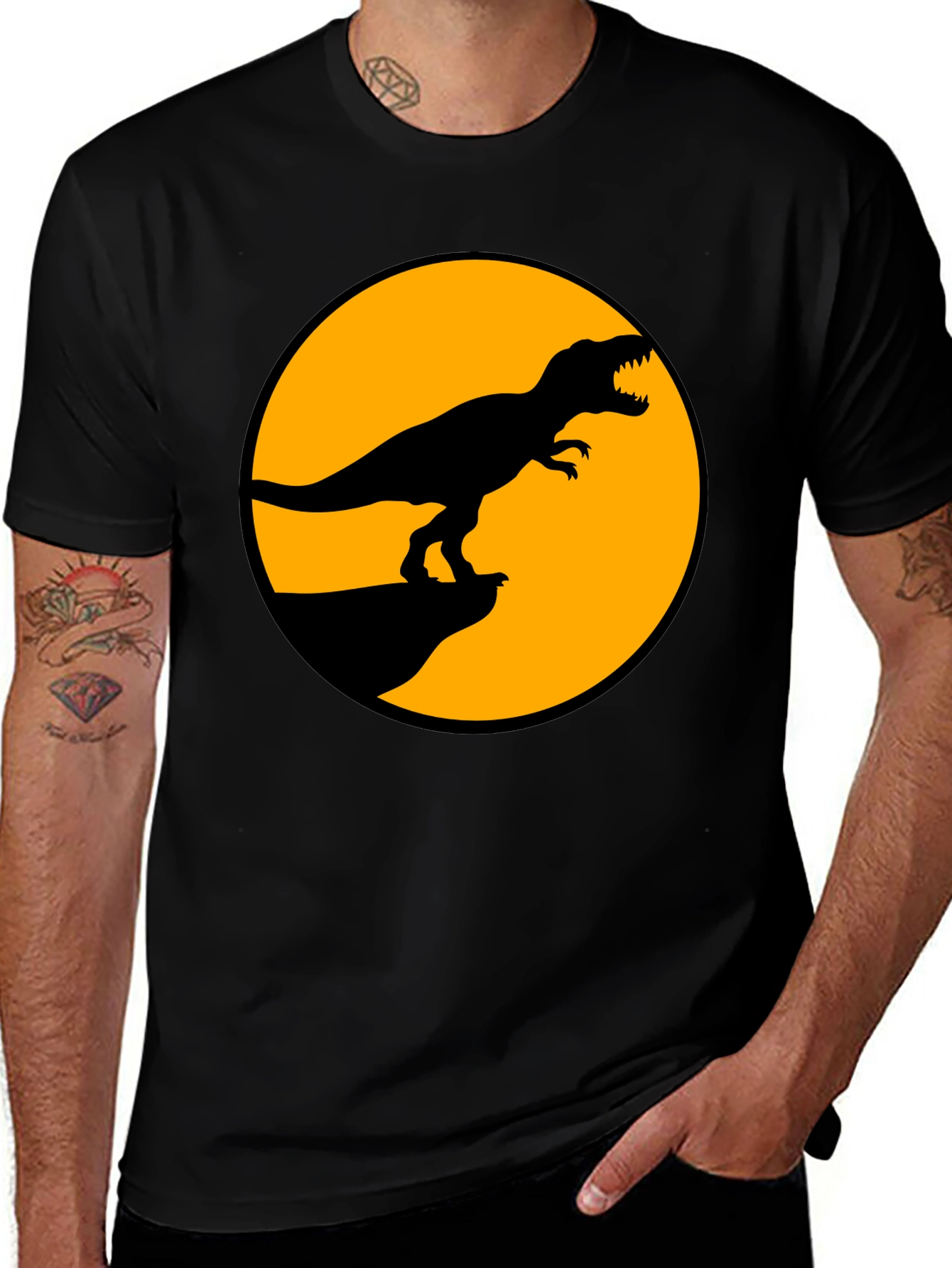 Black Dinosaur Graphic Tee - Black T-Rex Circle Design main image