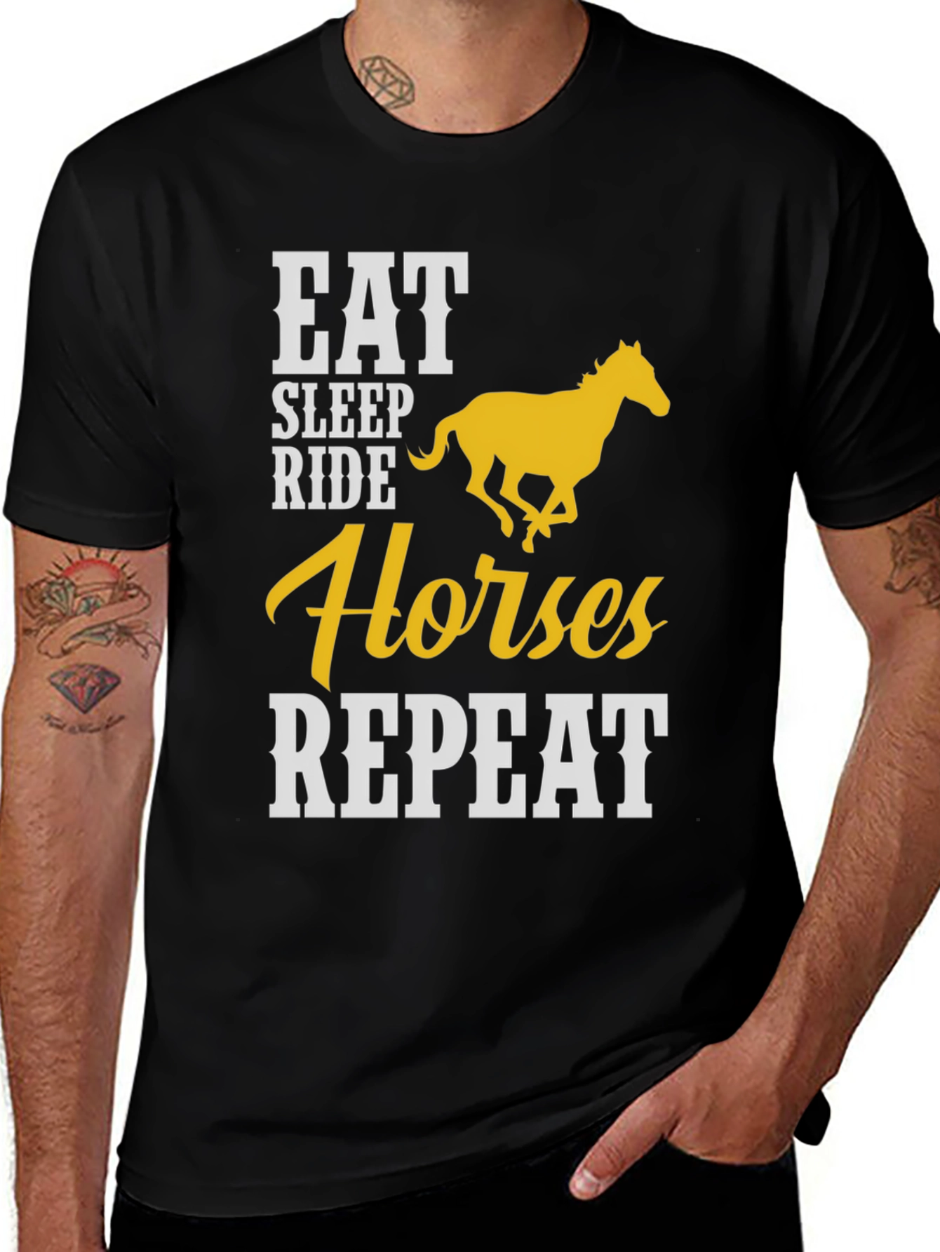 Variant 26 of Eat Sleep Ride Horses Repeat Graphic Tee