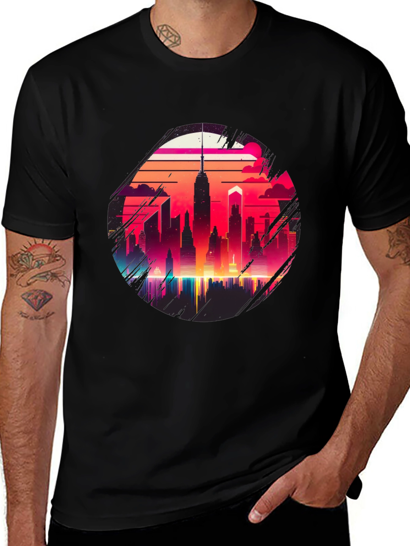 Variant 16 of Retro Cityscape Graphic Tee - Black