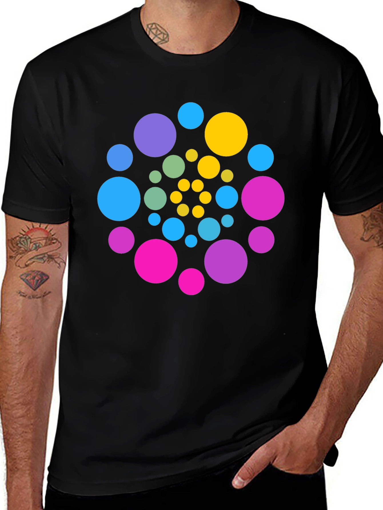 Variant 9 of Colorful Circle Pattern Black T-Shirt
