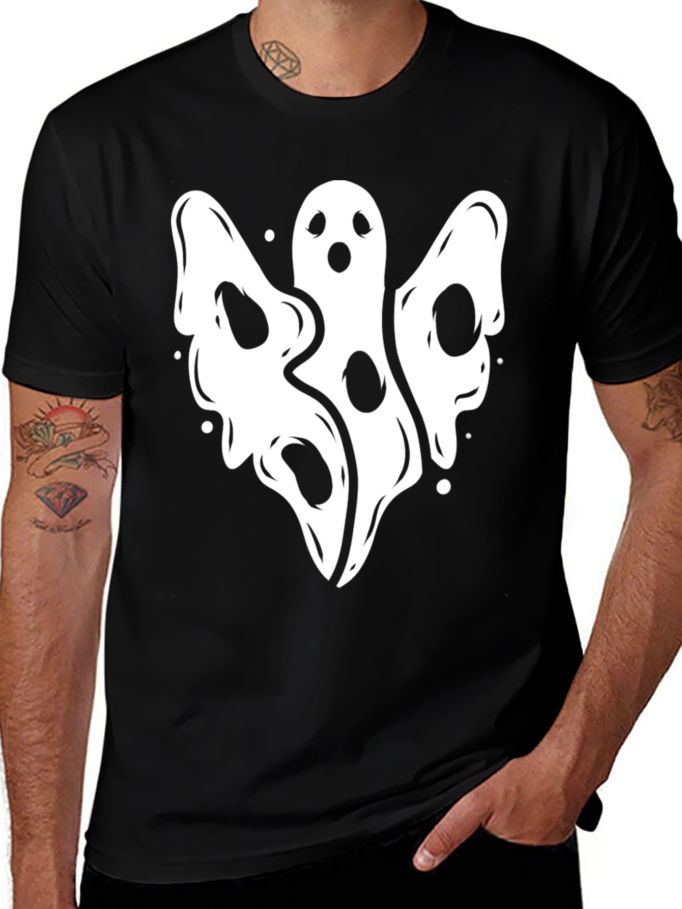 Variant 26 of Spooky Ghost Graphic Tee - Black Halloween Shirt