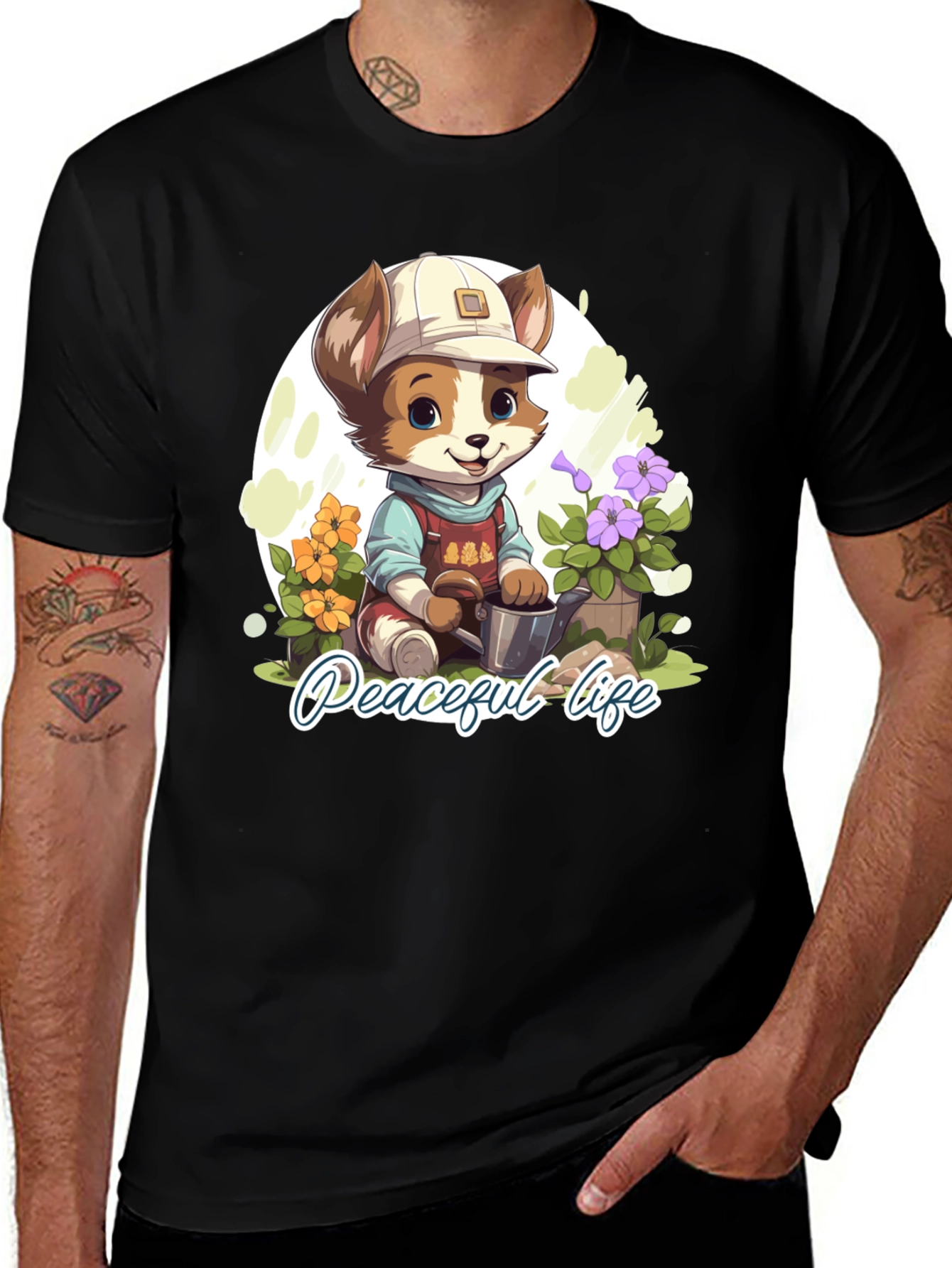 Variant 7 of Peaceful Life Cartoon Graphic T-Shirt