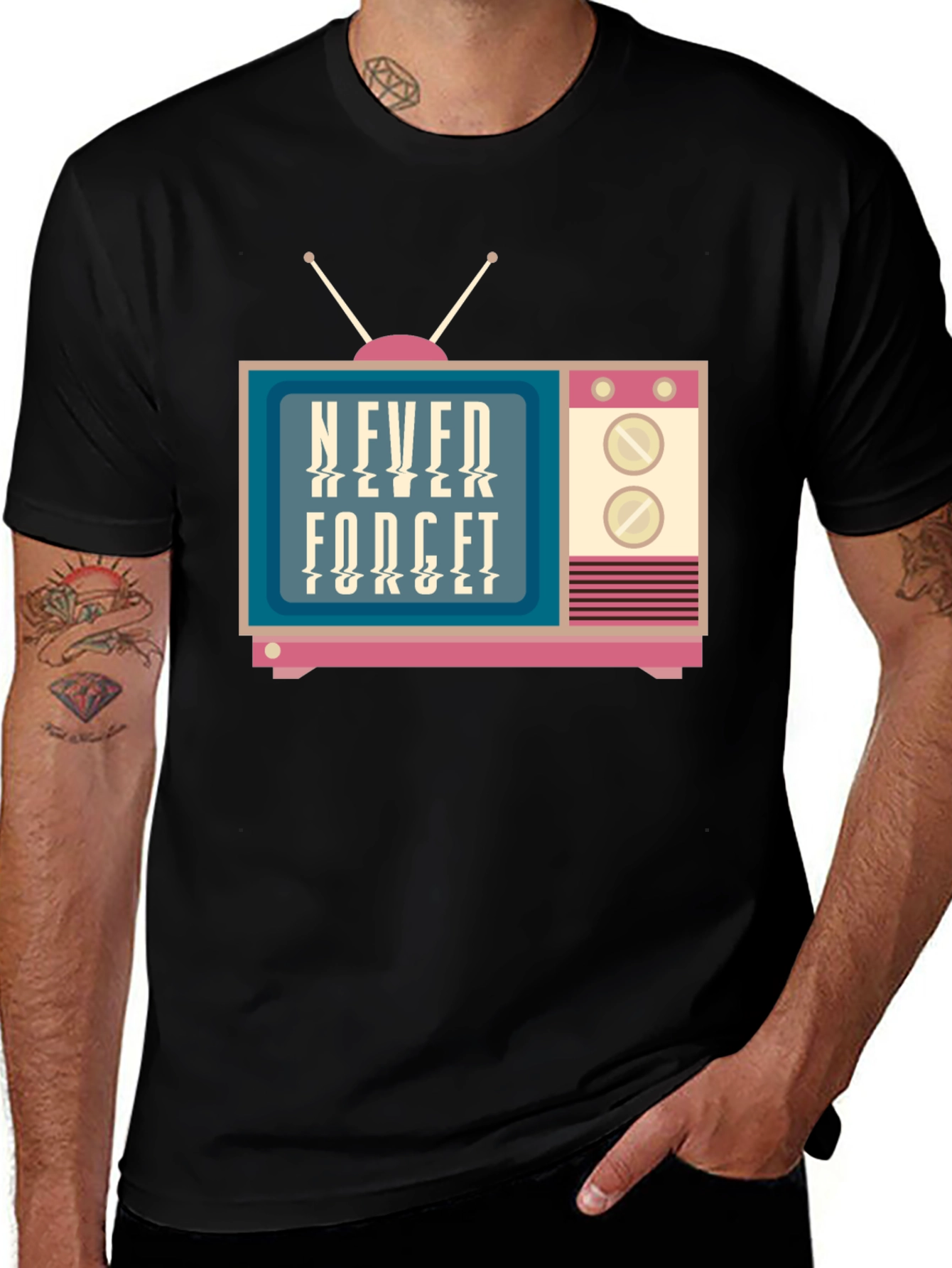 Black Retro TV Never Forget Graphic Tee main image