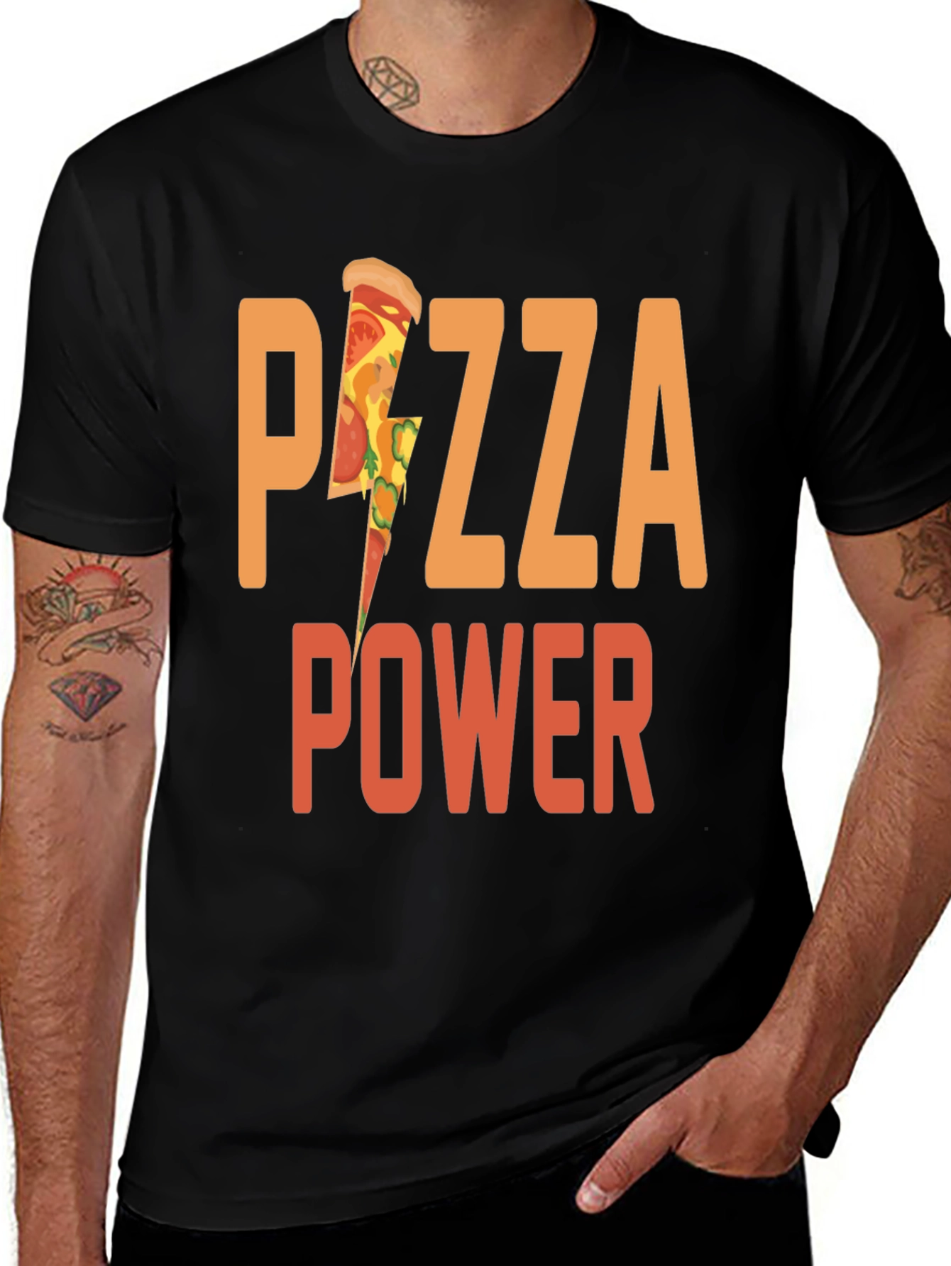 Variant 25 of Pizza Power Graphic T-Shirt - Unisex Black Tee