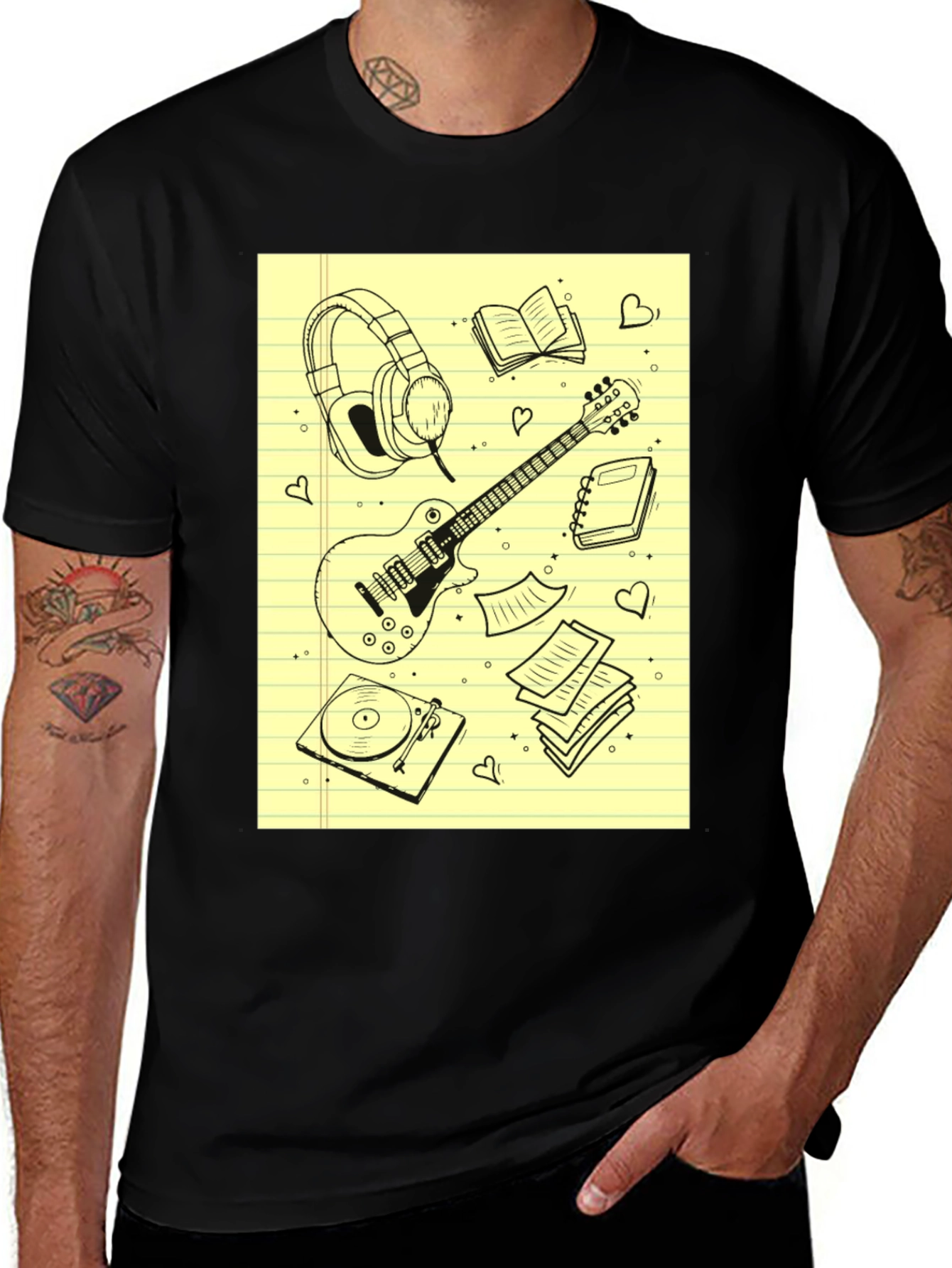 Variant 2 of Music Lover's Tee: Guitar, Headphones & Vinyl Design