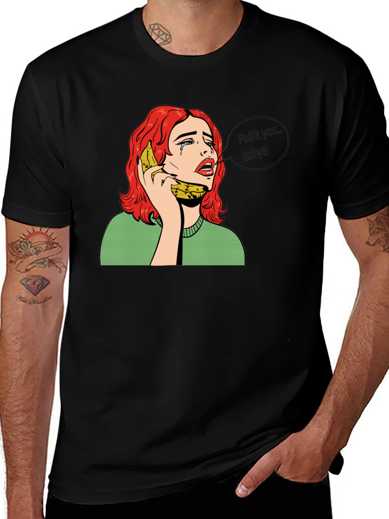 Variant 28 of Banana Phone Crying Girl Black Tee