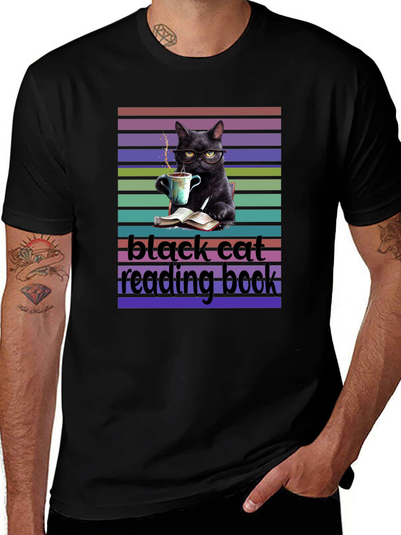 Variant 23 of Black Cat Reading Book T-Shirt - Book Lover Tee