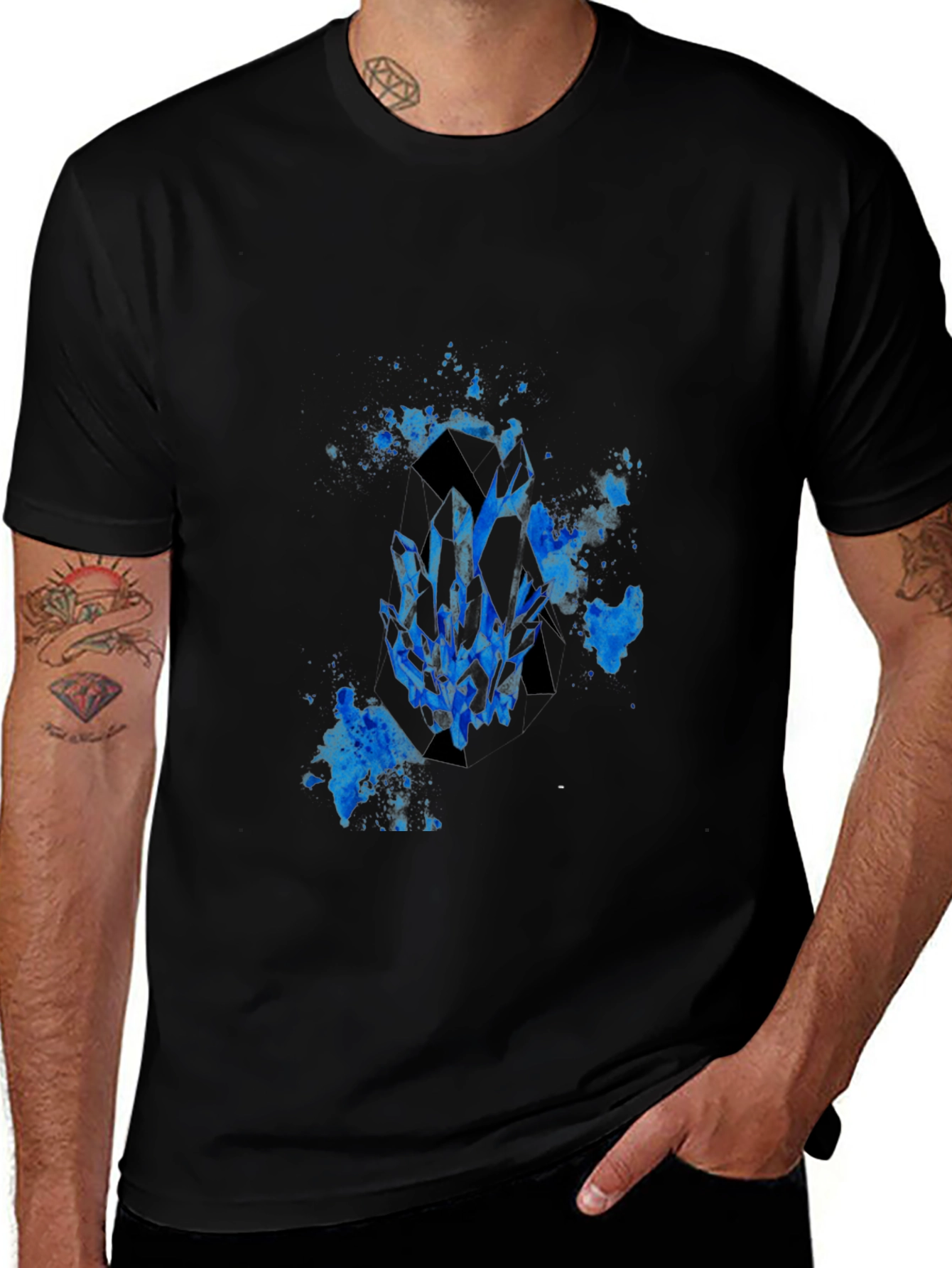Variant 14 of Men's Black T-Shirt with Blue Crystal Graphic