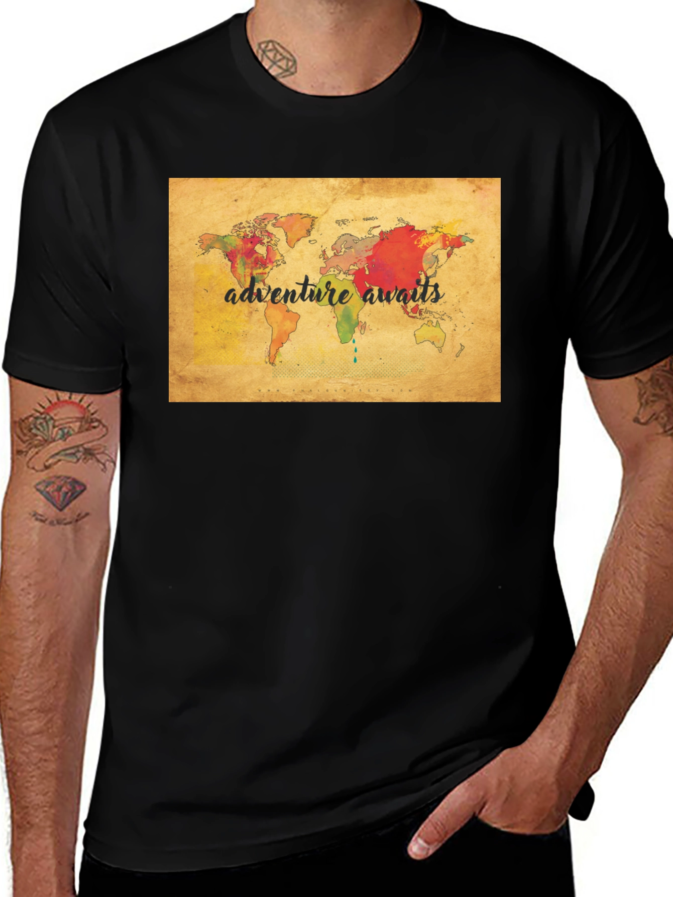 Variant 4 of Adventure Awaits World Map Graphic Tee - Black