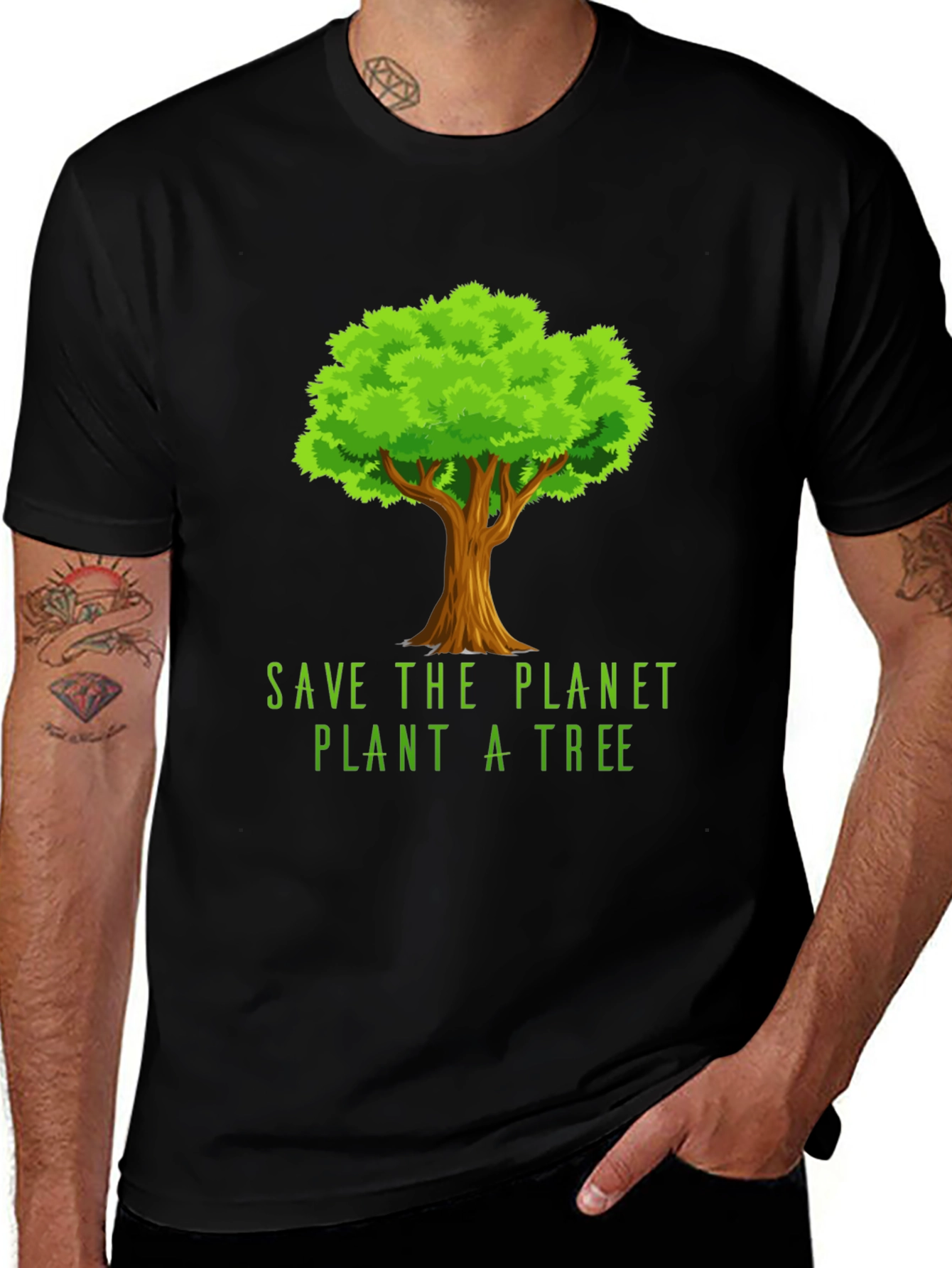 Variant 25 of Eco-Friendly Black T-Shirt - Save the Planet, Plant a Tree