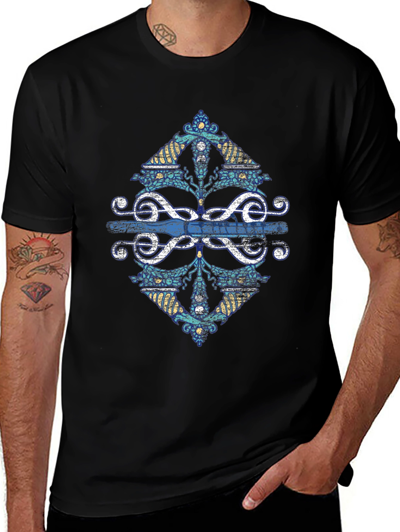 Variant 11 of Graphic Treble Clef Diamond Tee - Black