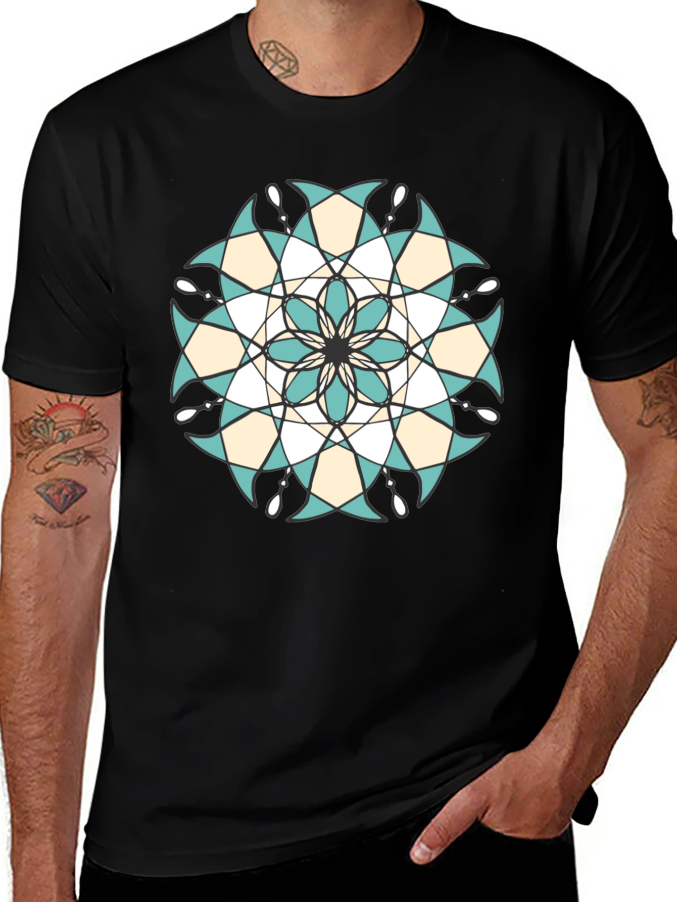 Variant 8 of Geometric Mandala Graphic Tee - Black
