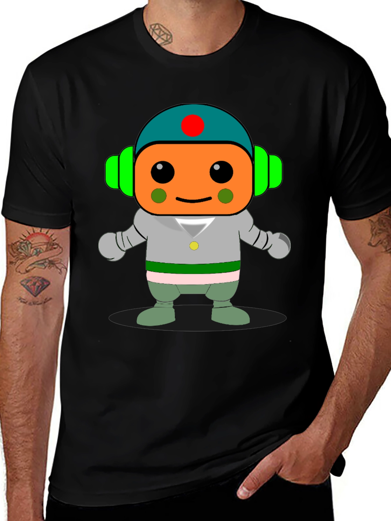 Variant 17 of Cartoon Robot Graphic Print Black T-Shirt